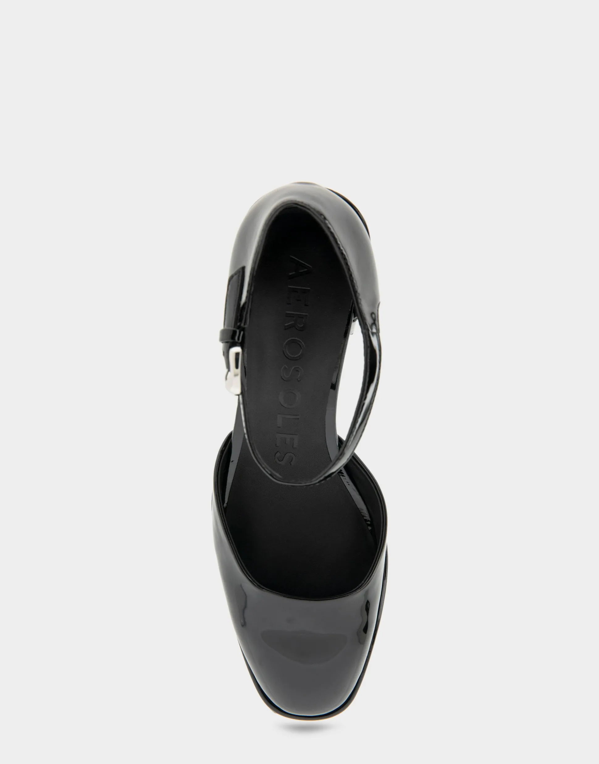 Comfortable Women's Ankle Strap Two Piece Block Heel Pump in Black Patent Faux Leather Patent Faux Leather
