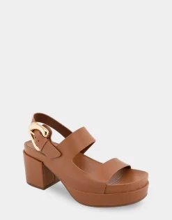 Comfortable Women's Asymmetrical Molded Footbed Platform Sandal in Tan Leather