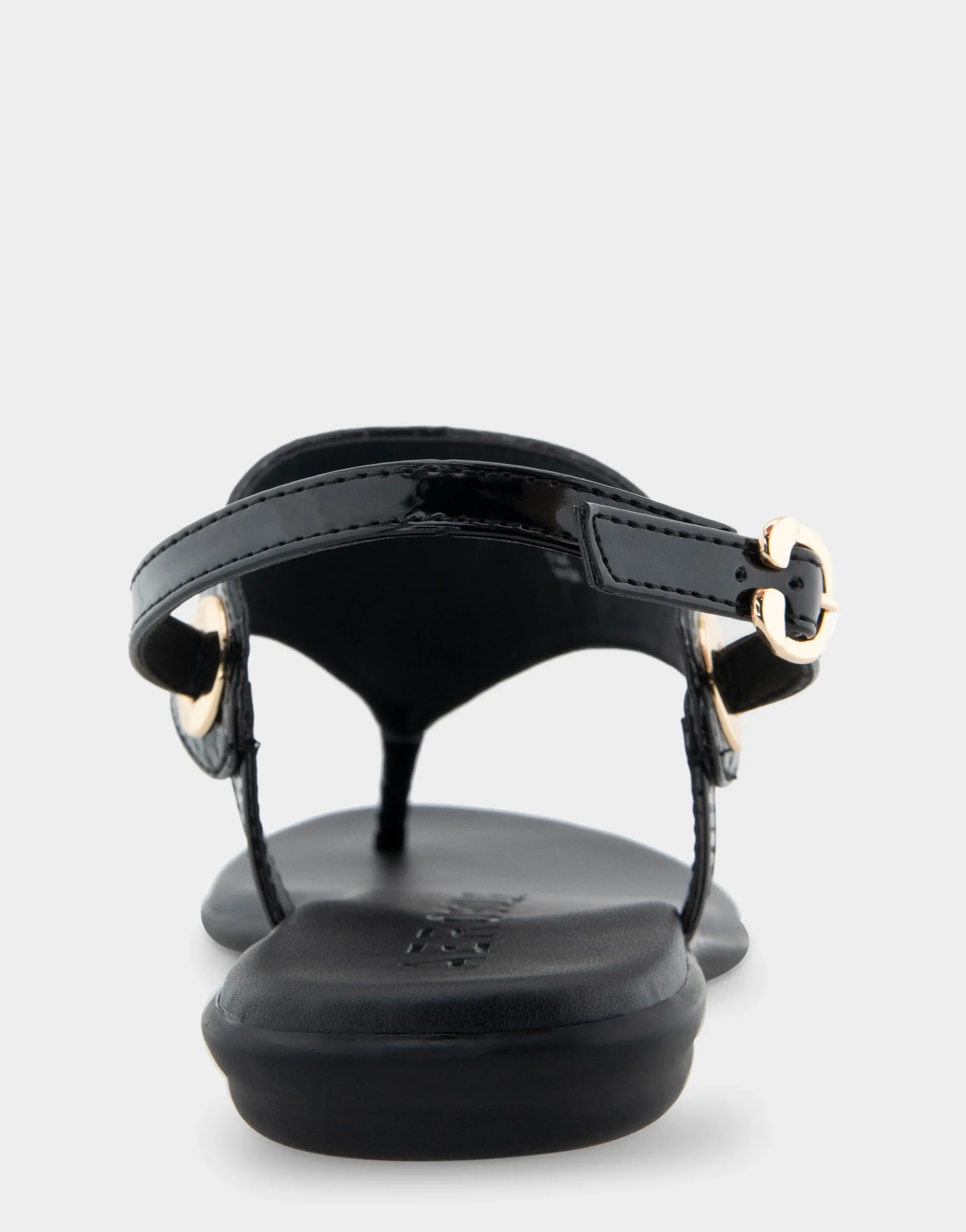 Comfortable Women's Back Strap Thong Sandal in Black Snake Patent Faux Leather