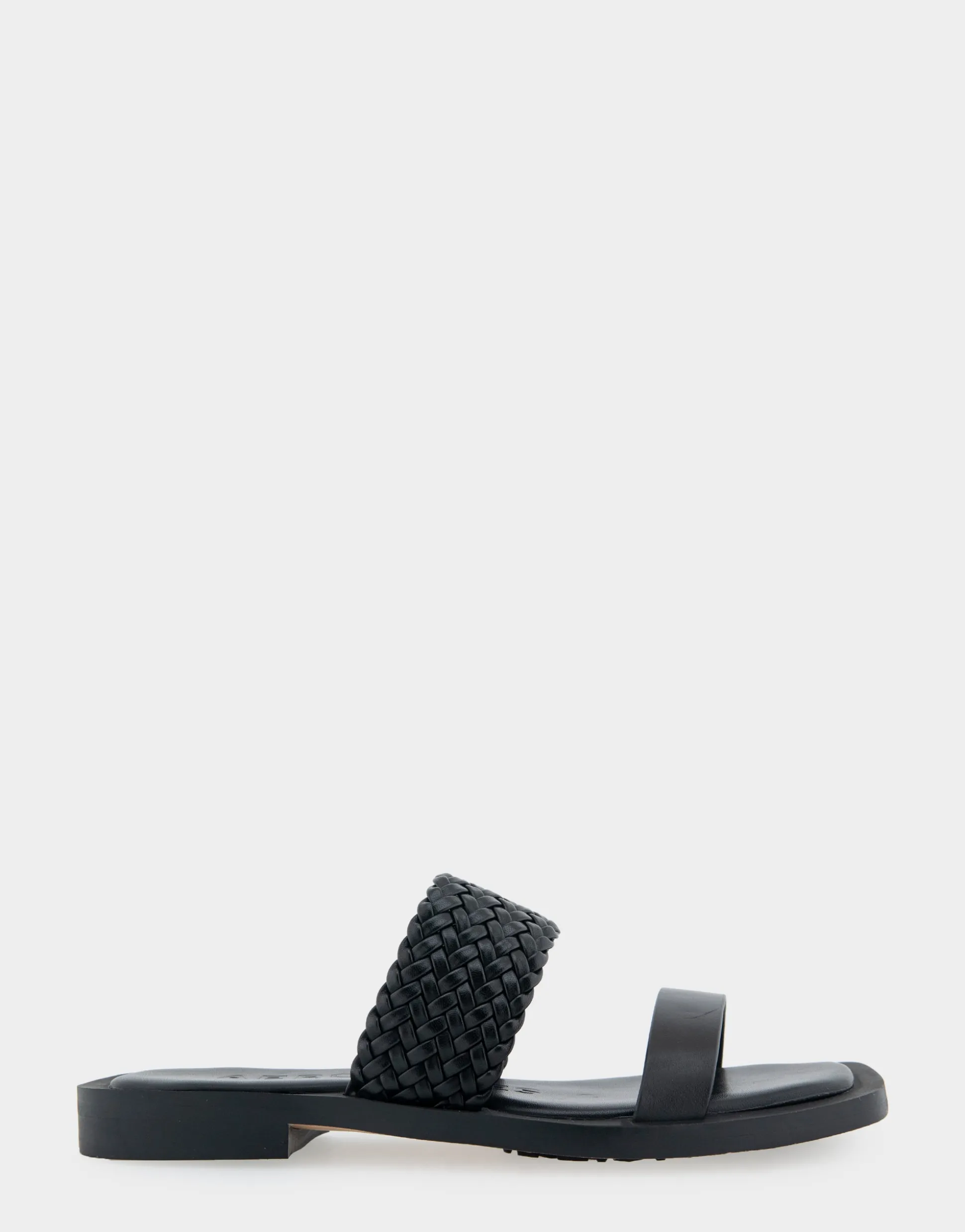 Comfortable Women's Braided Double Strap Flat Sandal in Black Leather
