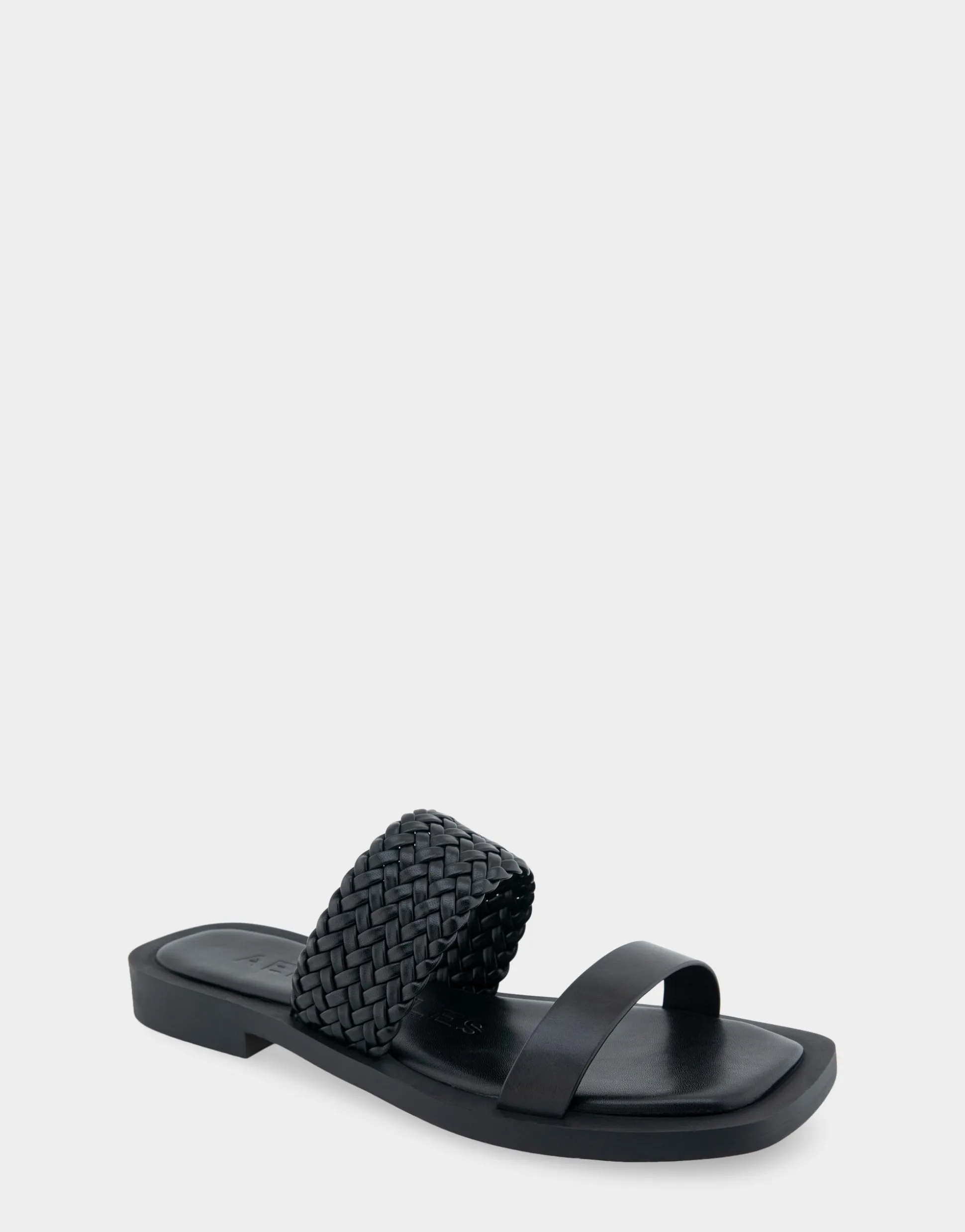 Comfortable Women's Braided Double Strap Flat Sandal in Black Leather