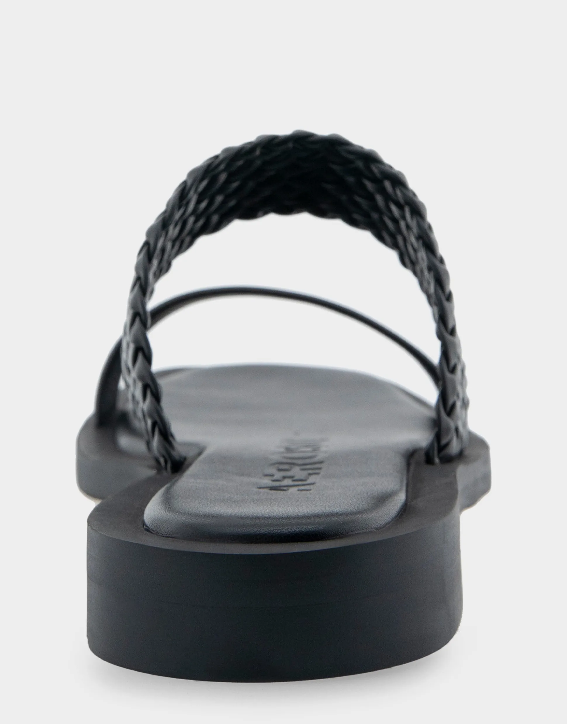 Comfortable Women's Braided Double Strap Flat Sandal in Black Leather