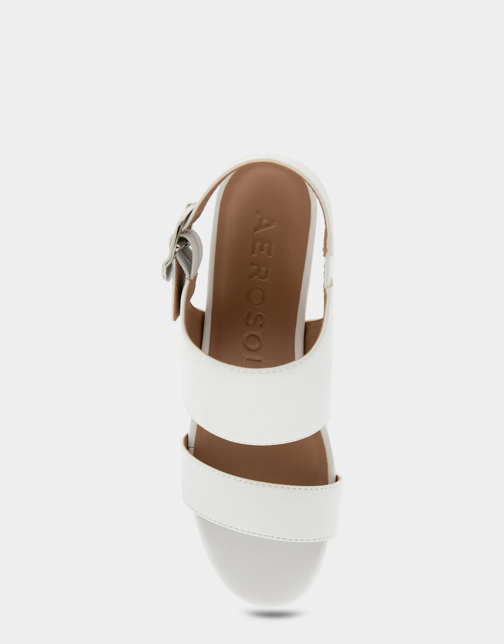 Comfortable Women's Buckle Back Mid Wedge Sandal in White Faux Leather