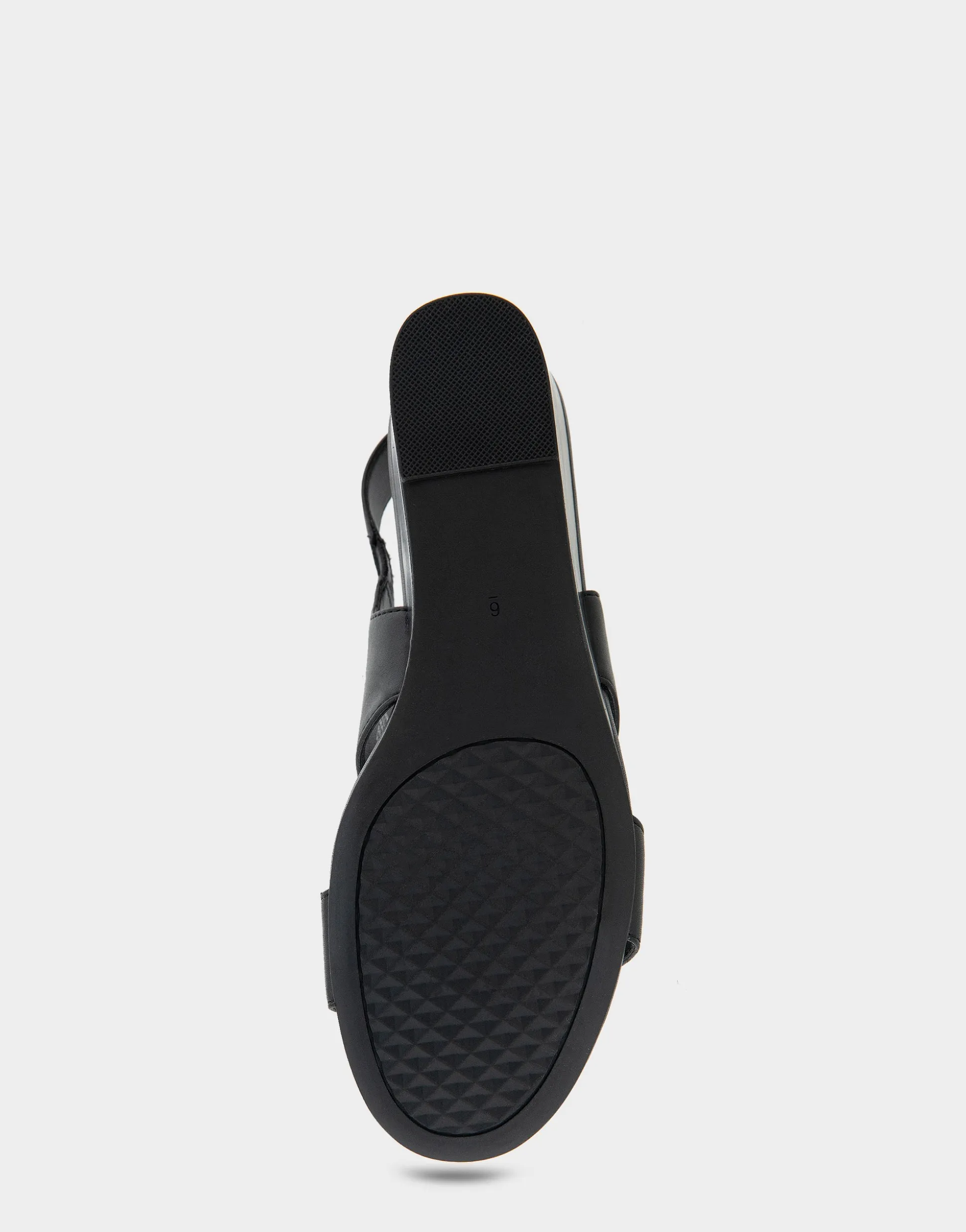 Comfortable Women's Buckle Back Mid Wedge Sandal in Black Faux Leather