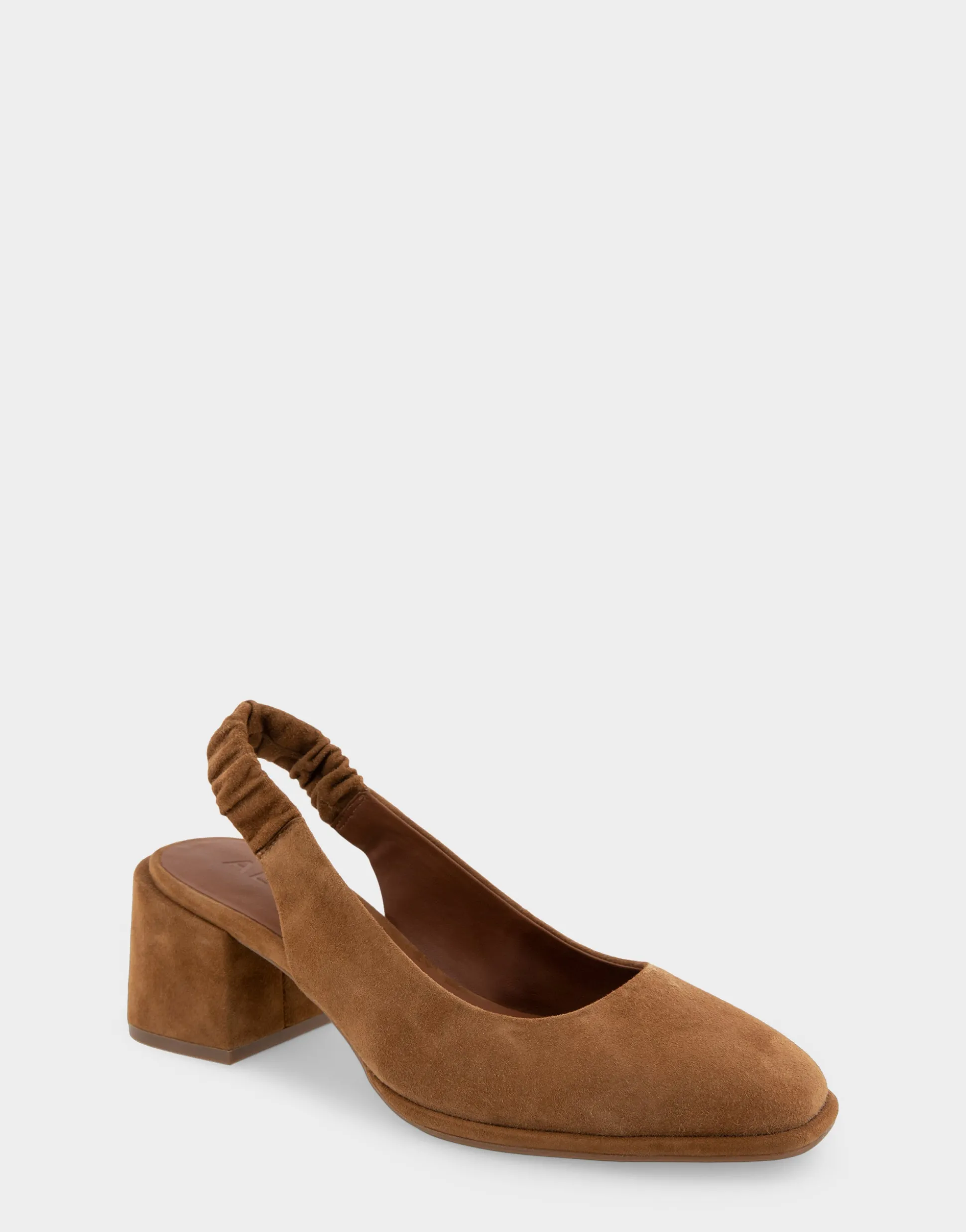 Comfortable Women's Covered Elastic Slingback Block Heel Pump in Tobacco Suede Suede