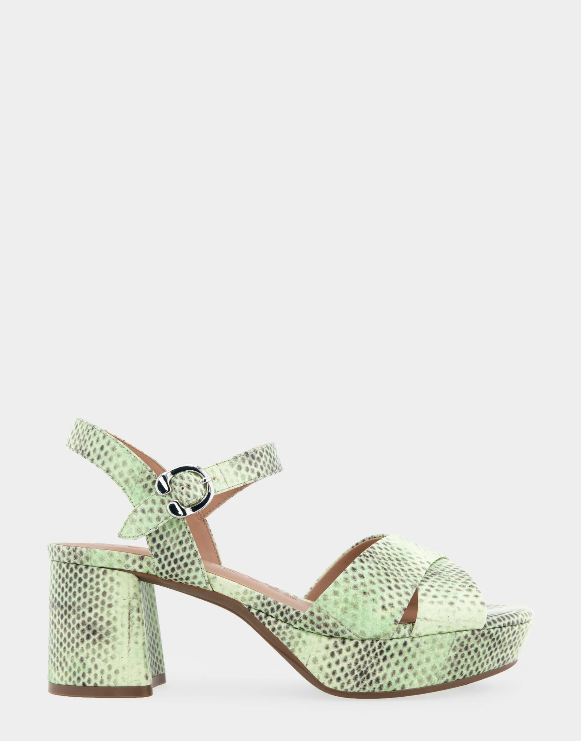Comfortable Women's Crisscross Platform Sandal in Gleam Snake Embossed Leather