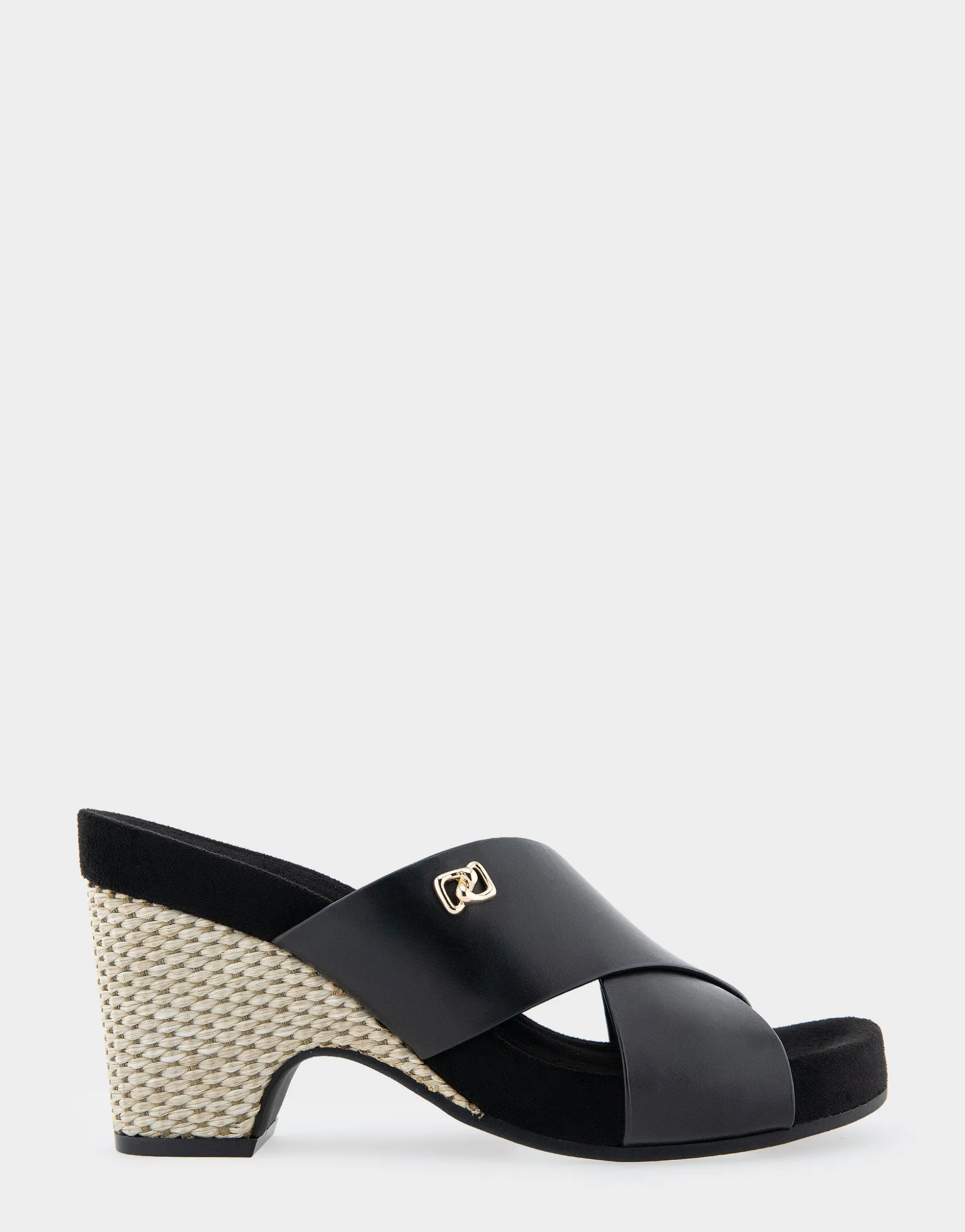 Comfortable Women's Crisscross Footbed Wedge Sandal in Black Leather