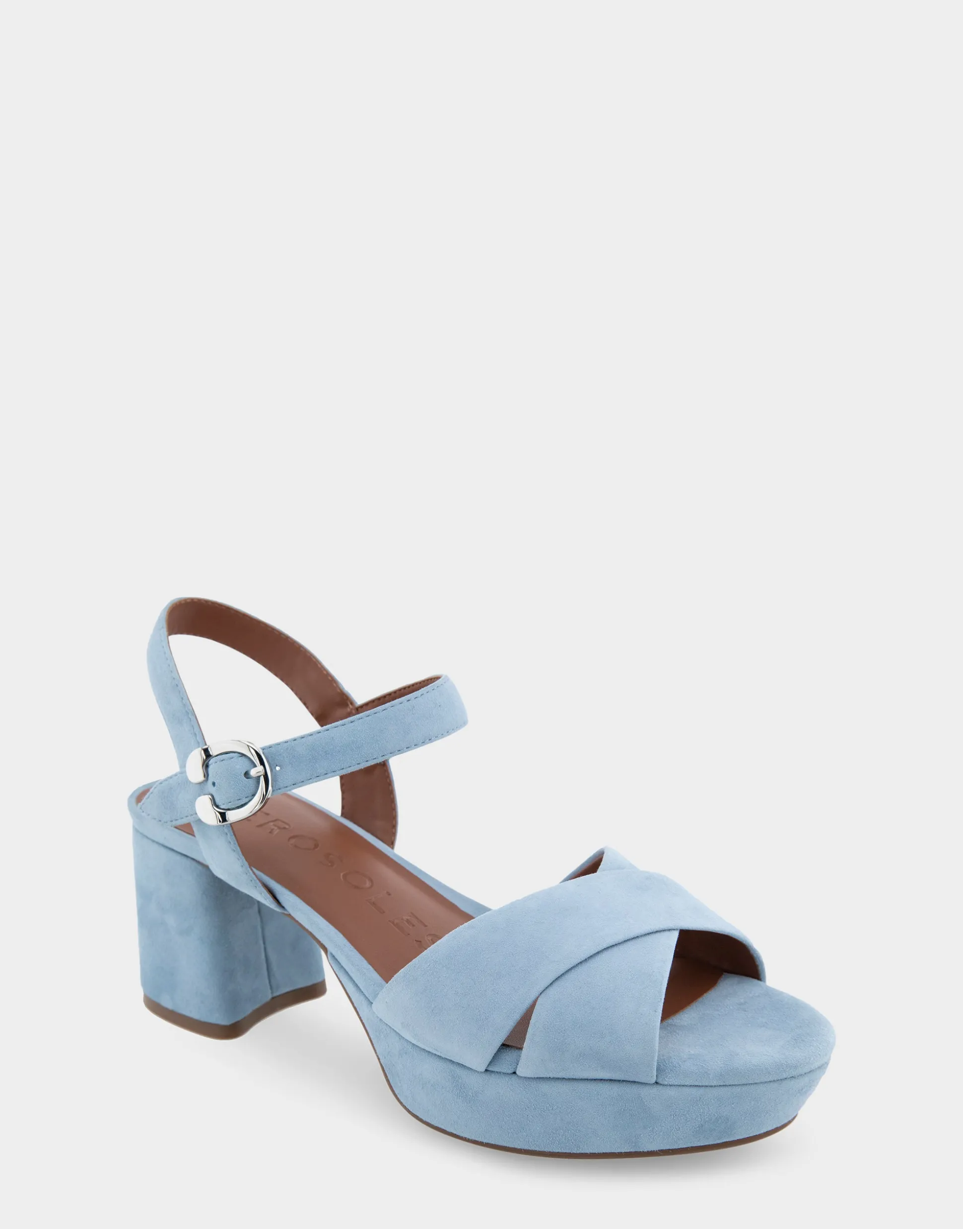 Comfortable Women's Crisscross Platform Sandal in Dusty Blue Suede