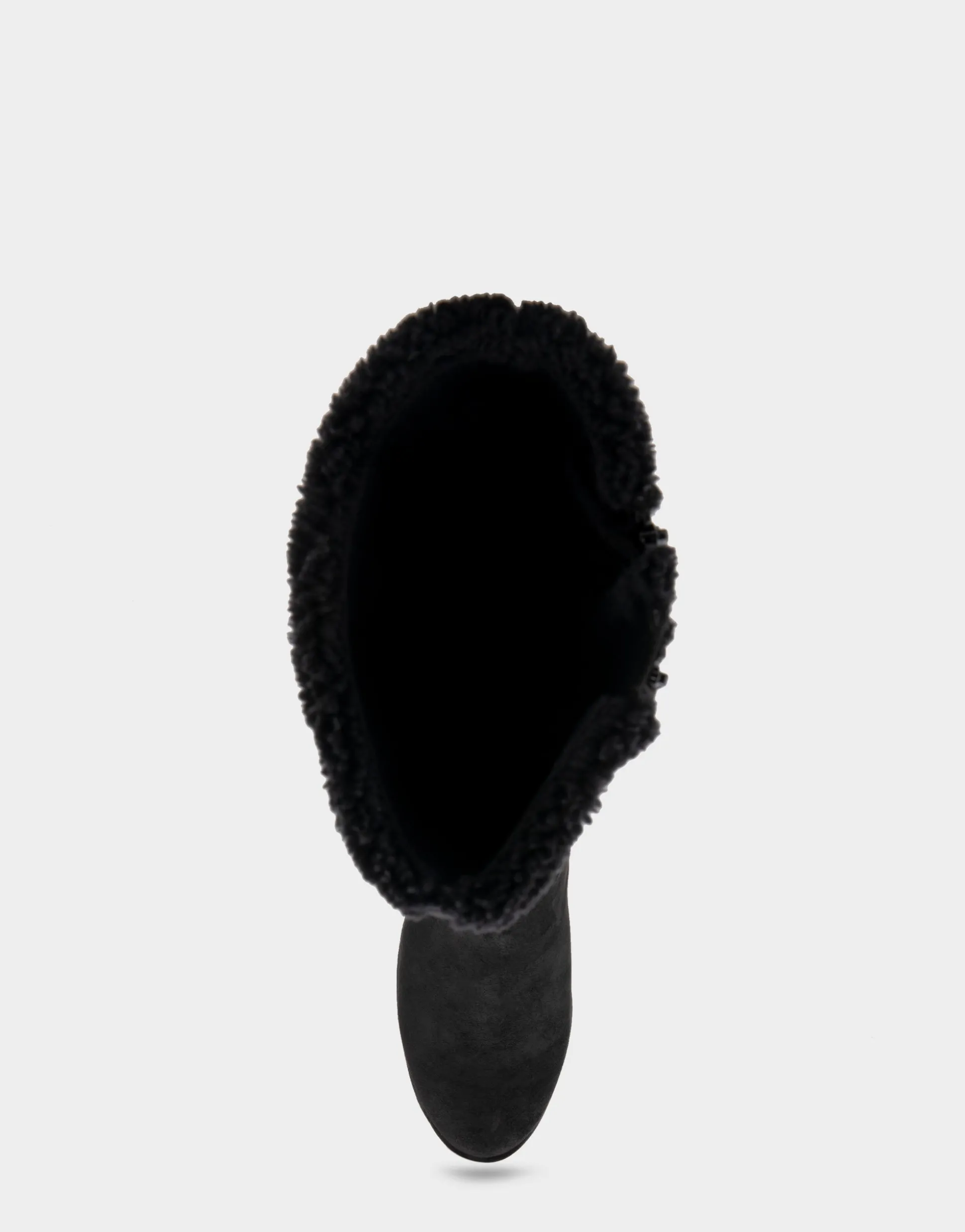 Comfortable Women's Faux Shearling Trimmed Knee High Wedge Boot in Black Faux Suede Faux Suede