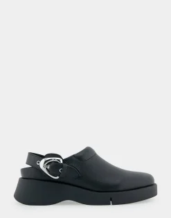 Comfortable Women's Flexible Molded Unit Convertible Clog in Black Leather Leather