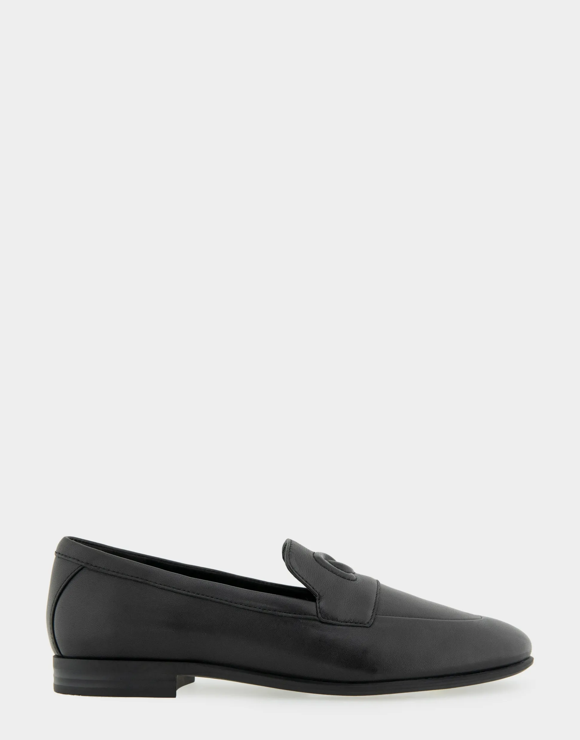 Comfortable Women's Flexible Tailored Debosssed Logo Loafer in Black Leather Leather