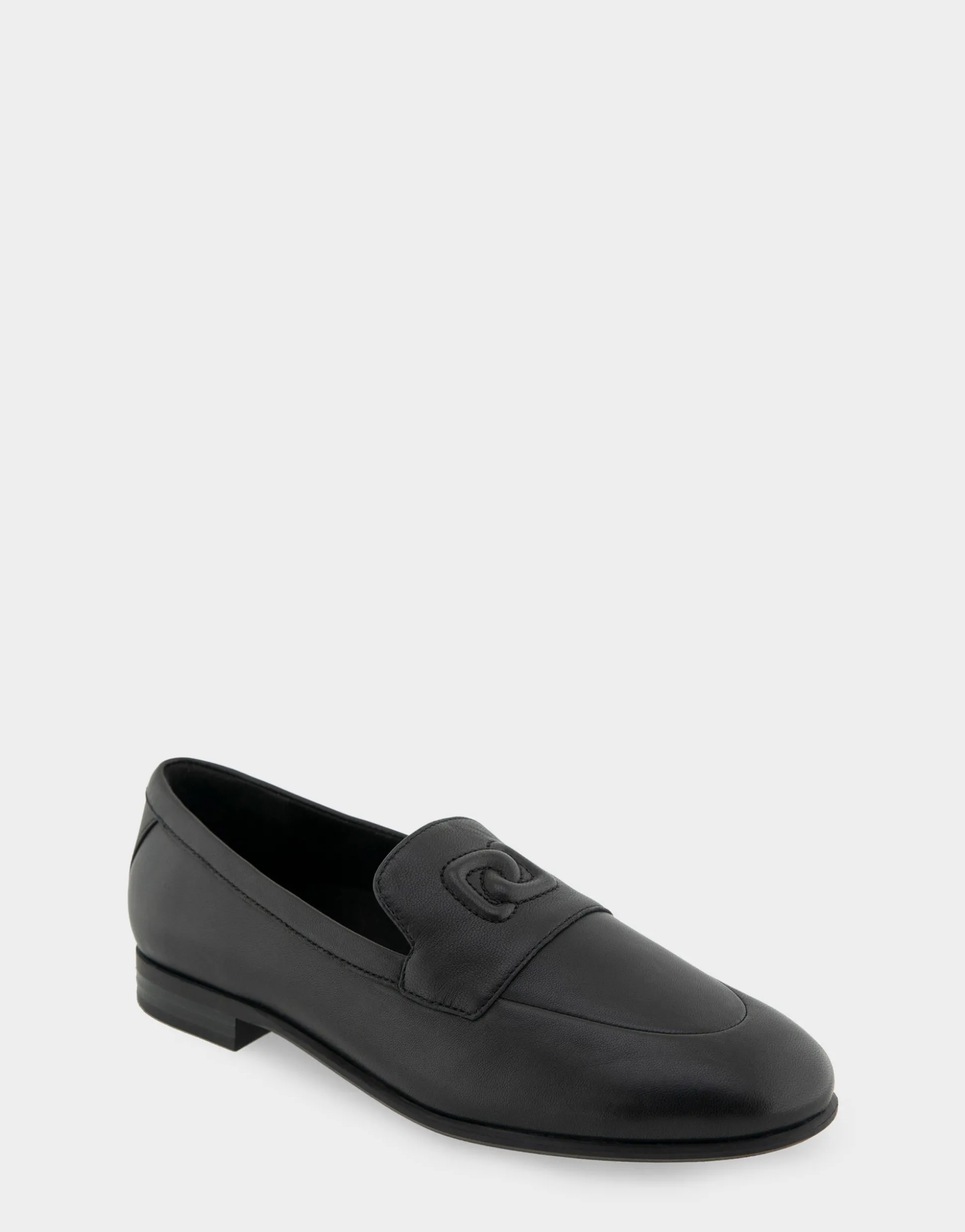 Comfortable Women's Flexible Tailored Debosssed Logo Loafer in Black Leather Leather