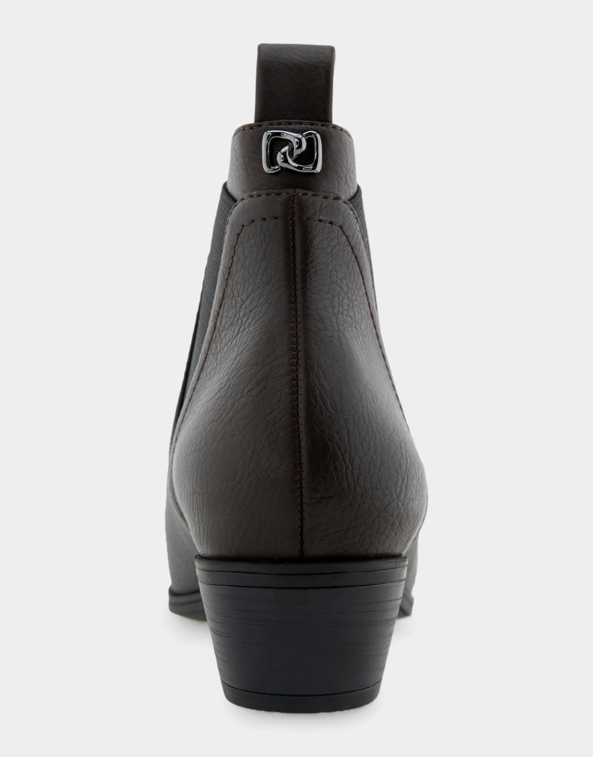 Comfortable Women's Gored Ankle Bootie With Pull Tab in Java Grainy Faux Leather Faux Leather