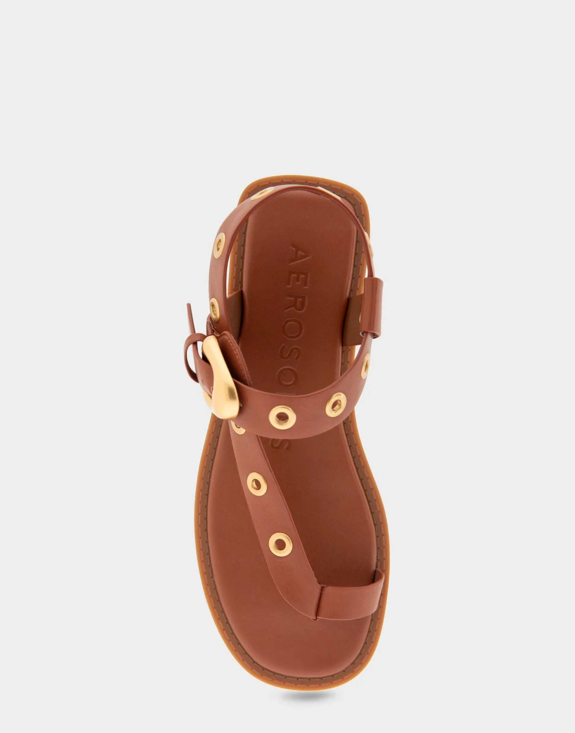 Comfortable Women's Grommeted Asymmetrical Toe Ring Sandal in Gingerbread Faux Leather
