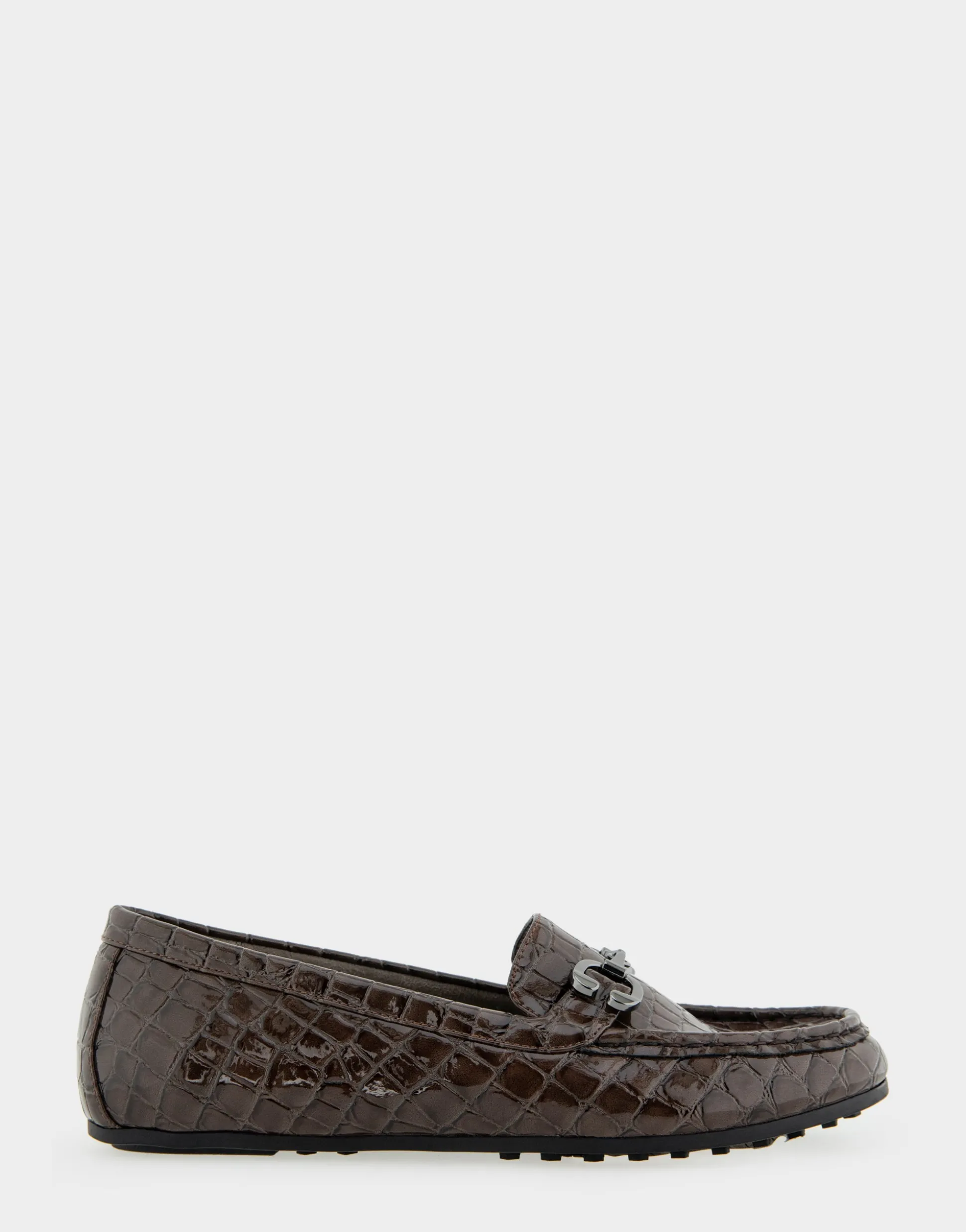 Comfortable Women's Horsebit Driver Moc in Chocolate Croco Faux Leather Croco Faux Leather