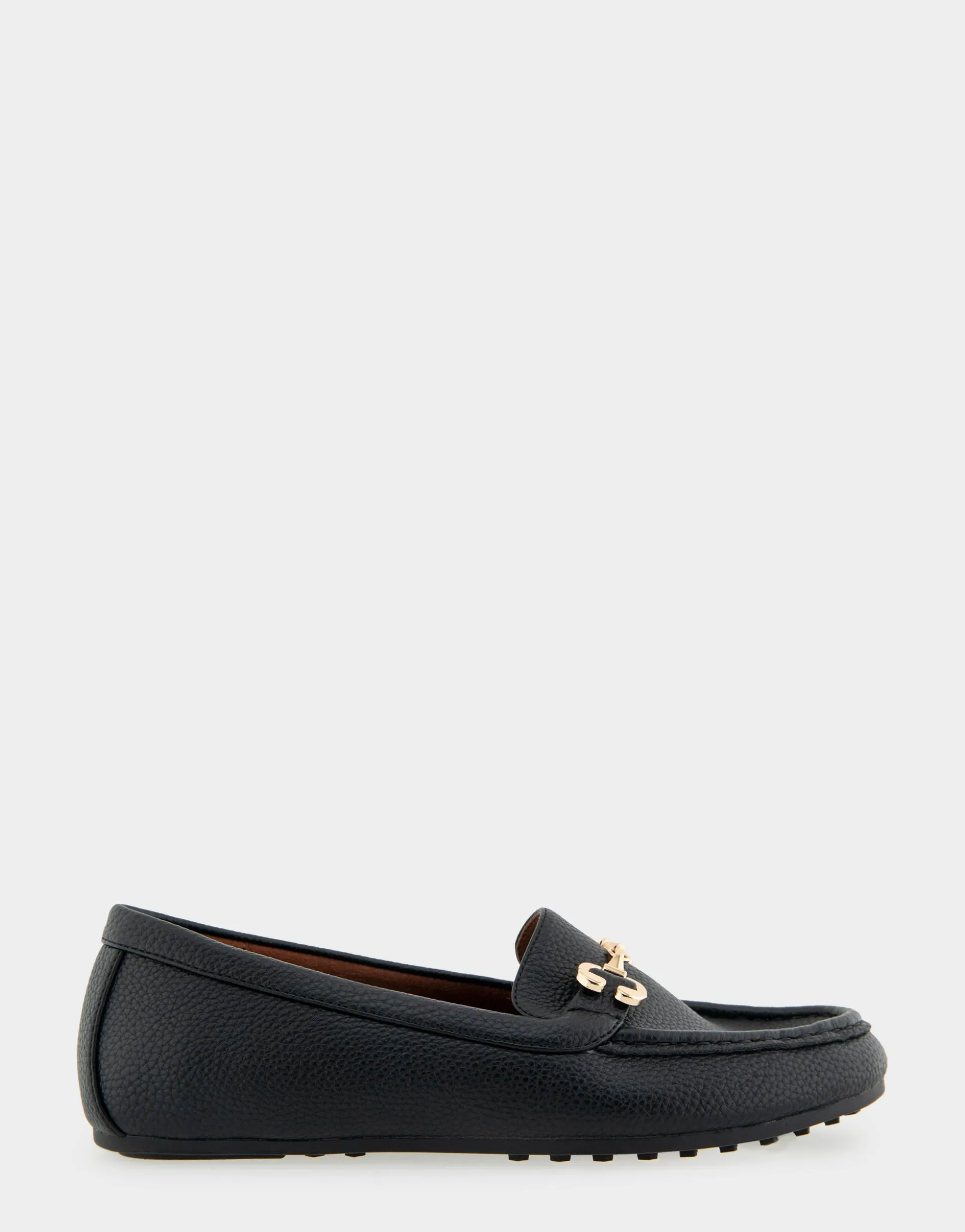 Comfortable Women's Horsebit Driver Moc in Black Pebbled Faux Leather Faux Leather