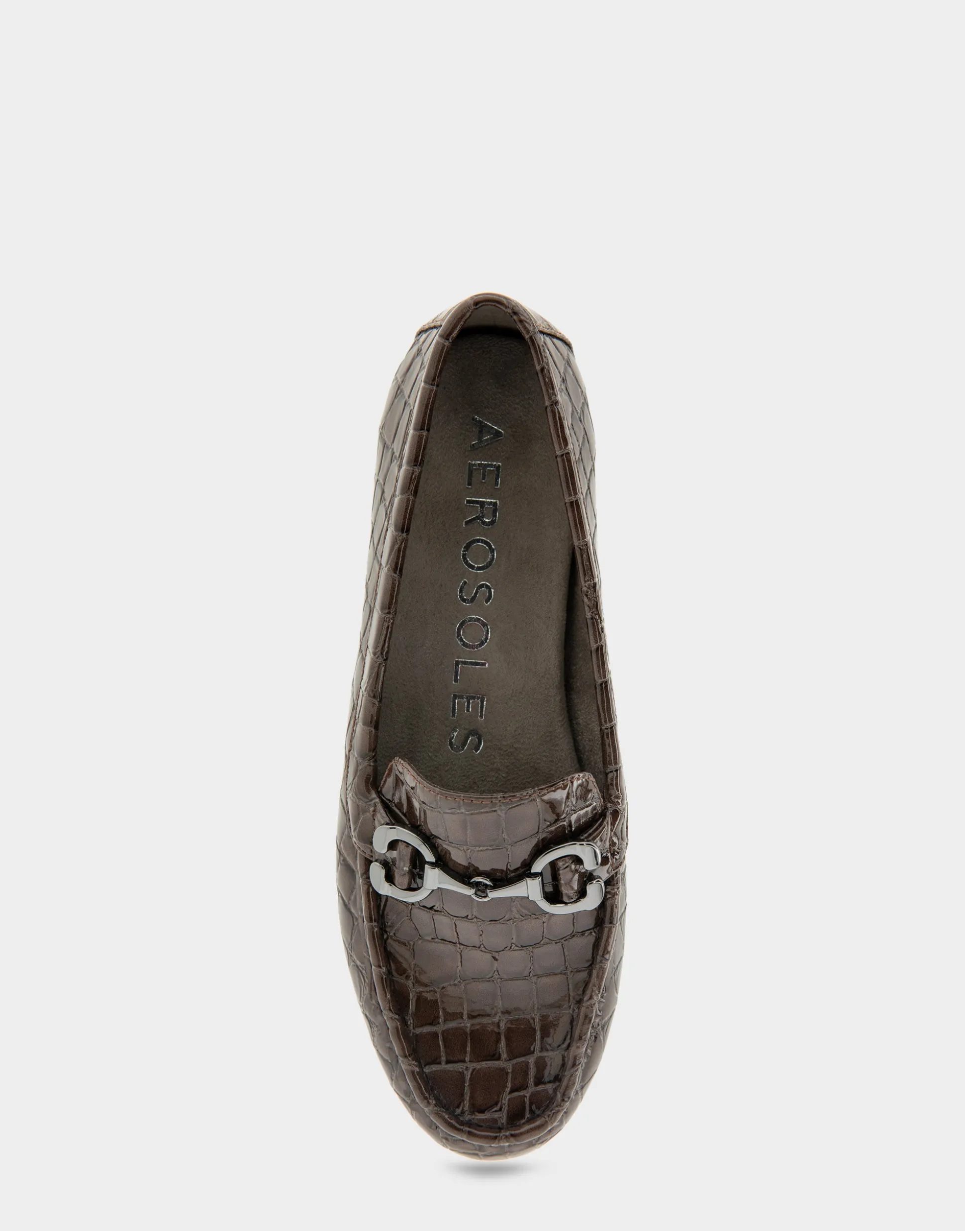Comfortable Women's Horsebit Driver Moc in Chocolate Croco Faux Leather Croco Faux Leather