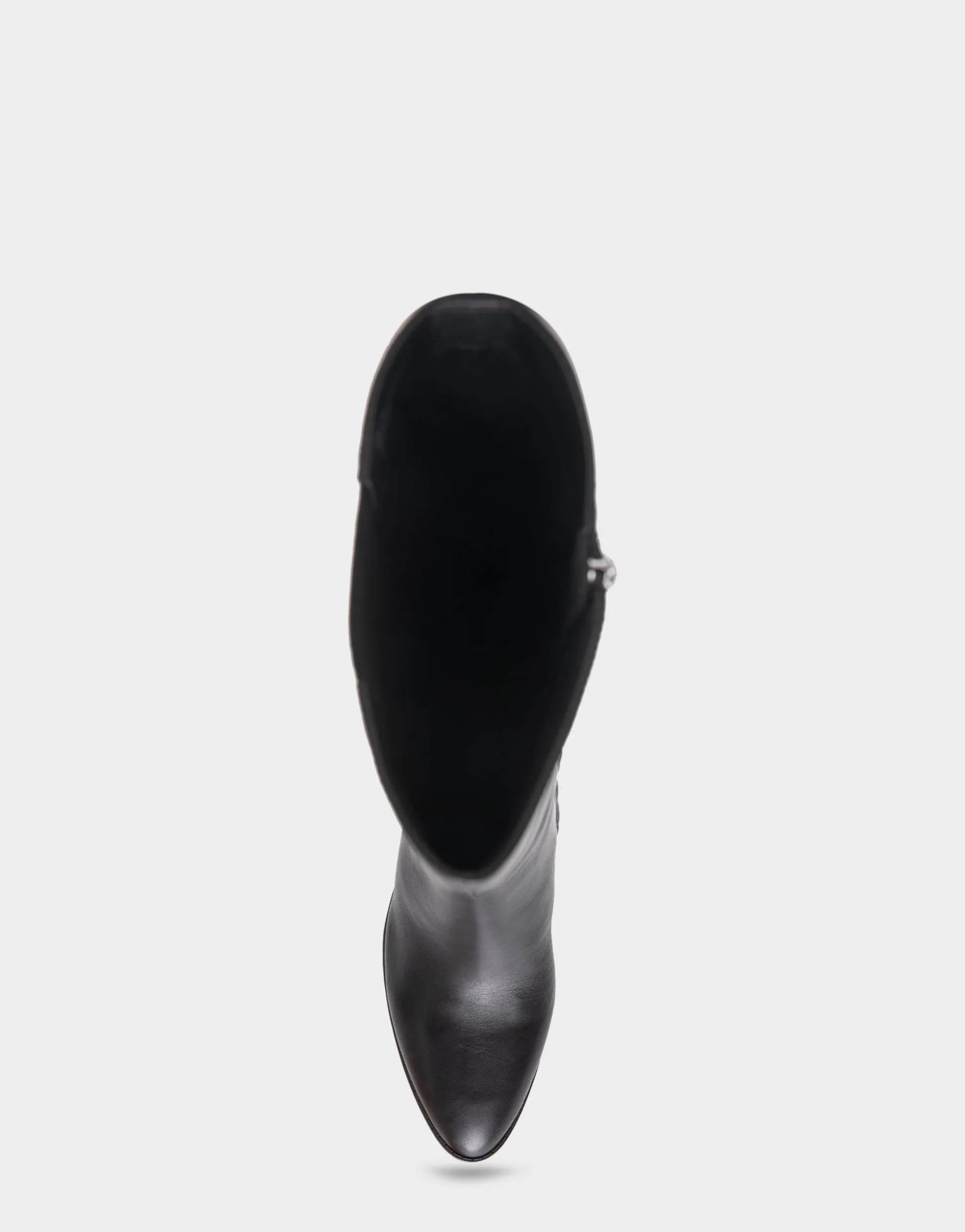 Comfortable Women's Knee High Sculpted Wedge Almond Toe Boot in Black Leather