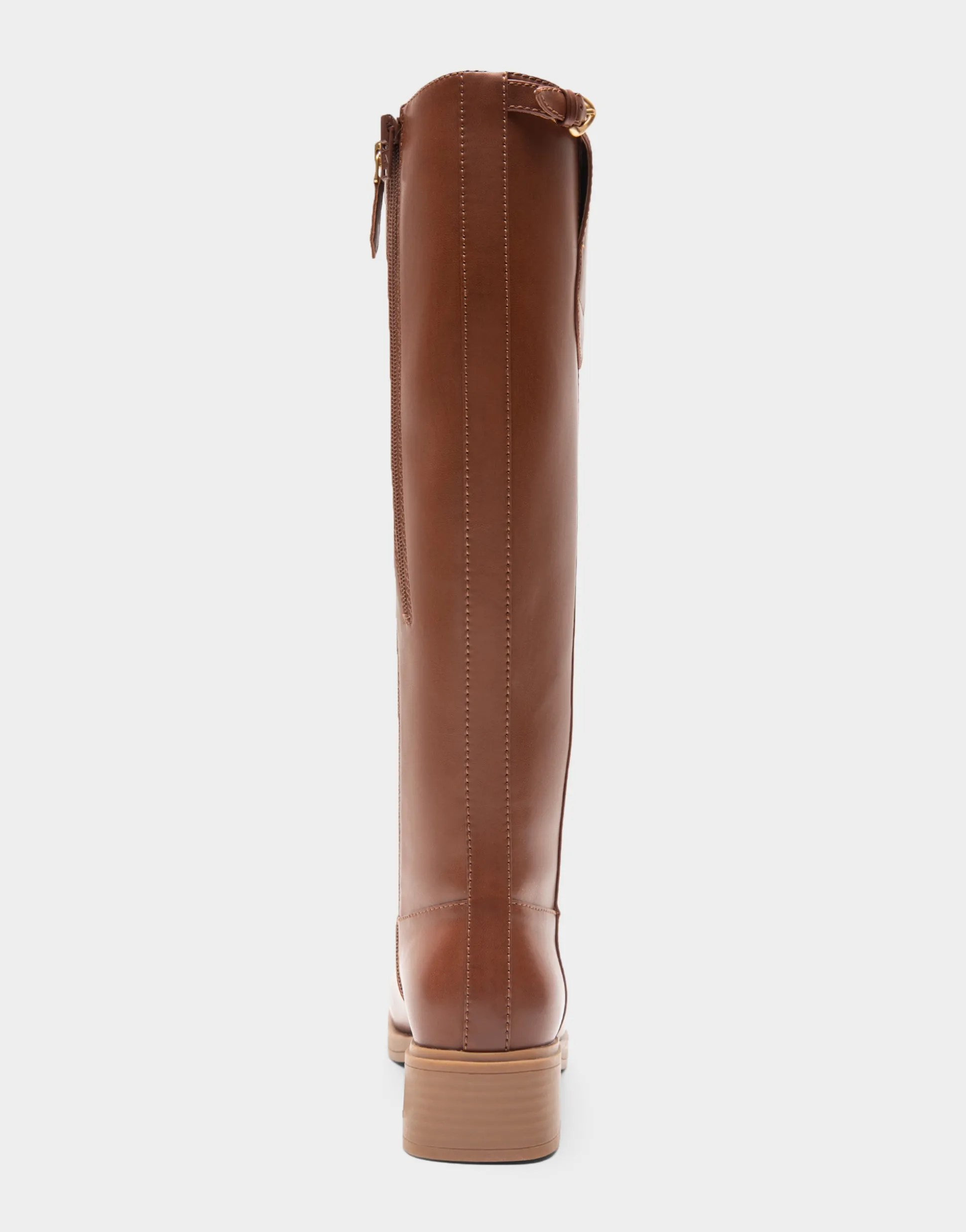 Comfortable Women's Knee High Mini Organic Mono Link Buckle Equestrian Boot in Tan Faux Leather Faux Leather