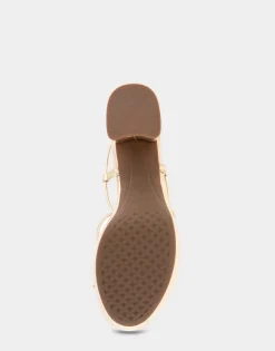 Comfortable Women's Lace Up Platform Sandal in Soft Gold Faux Leather