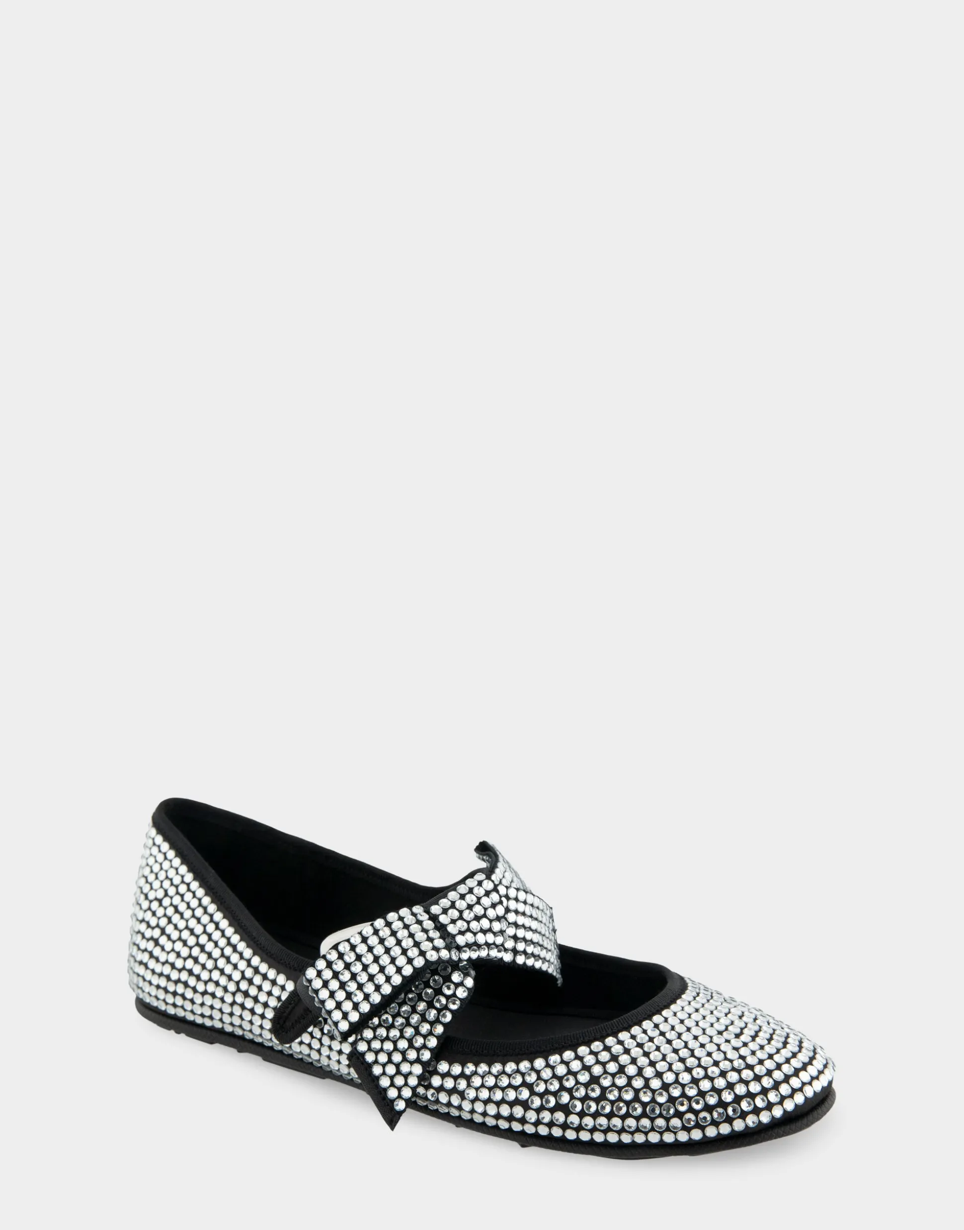 Comfortable Women's Mary Jane Flat in Black Satin Crystal