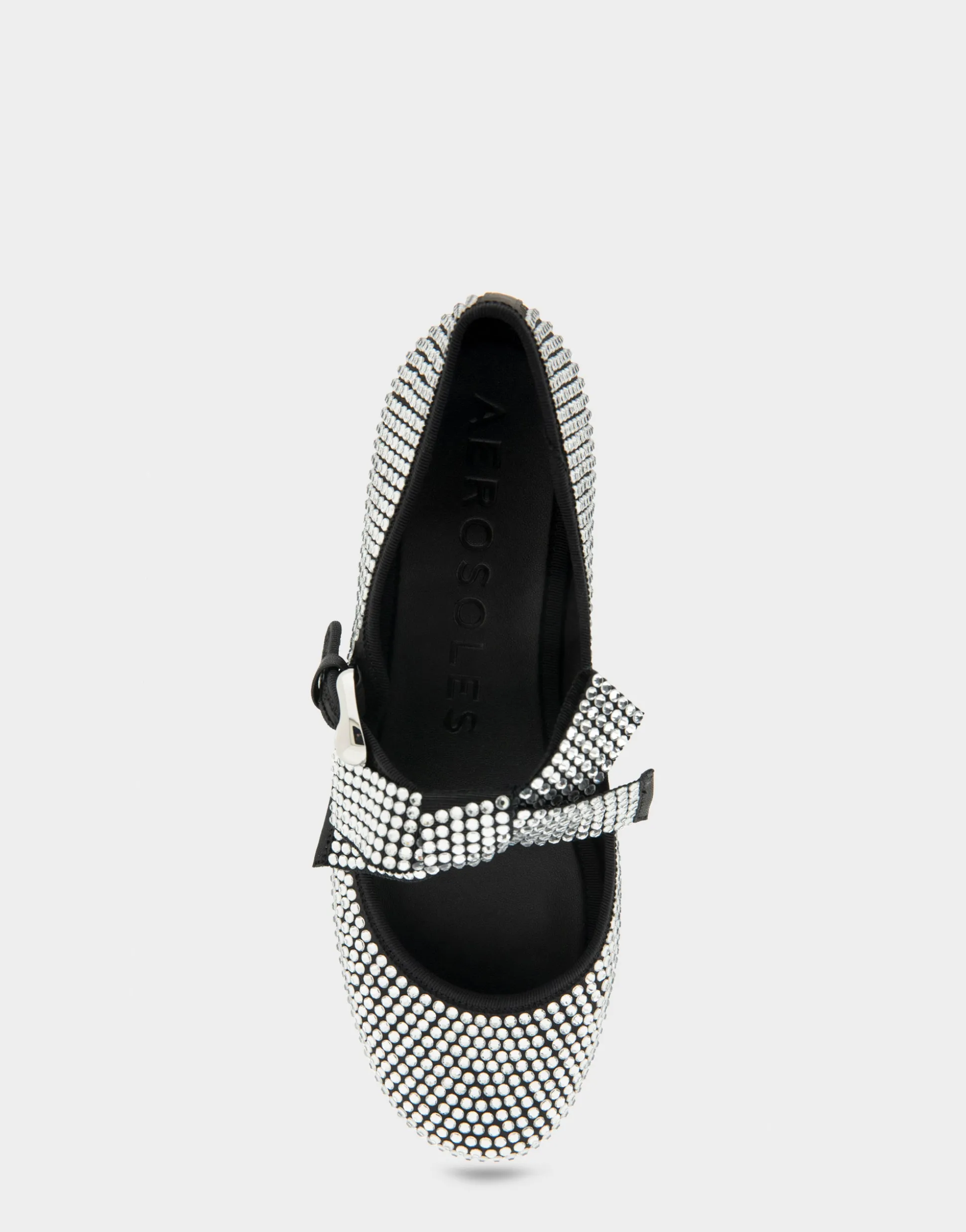 Comfortable Women's Mary Jane Flat in Black Satin Crystal