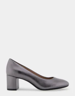 Comfortable Women's Mid Heel Pump in Gunmetal Genuine Leather