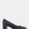 Comfortable Women's Mid Heel Pump in Navy Genuine Leather