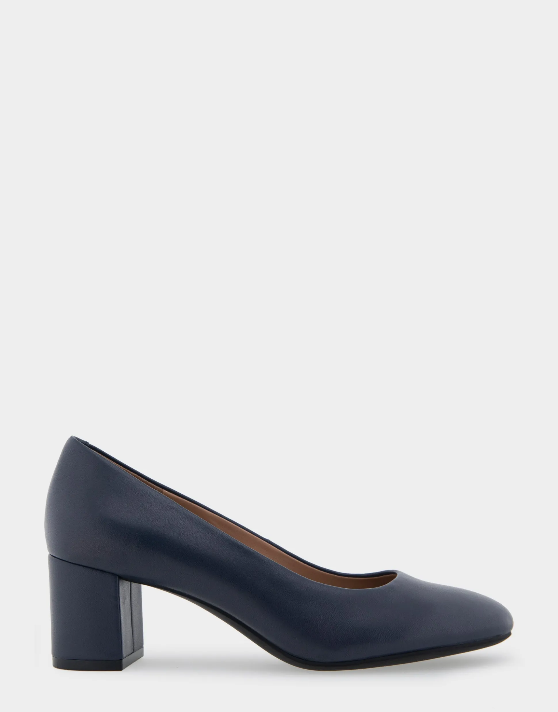 Comfortable Women's Mid Heel Pump in Navy Genuine Leather