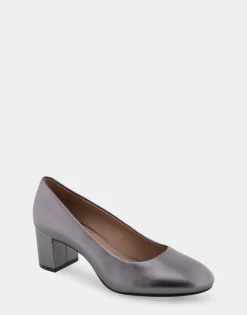 Comfortable Women's Mid Heel Pump in Gunmetal Genuine Leather