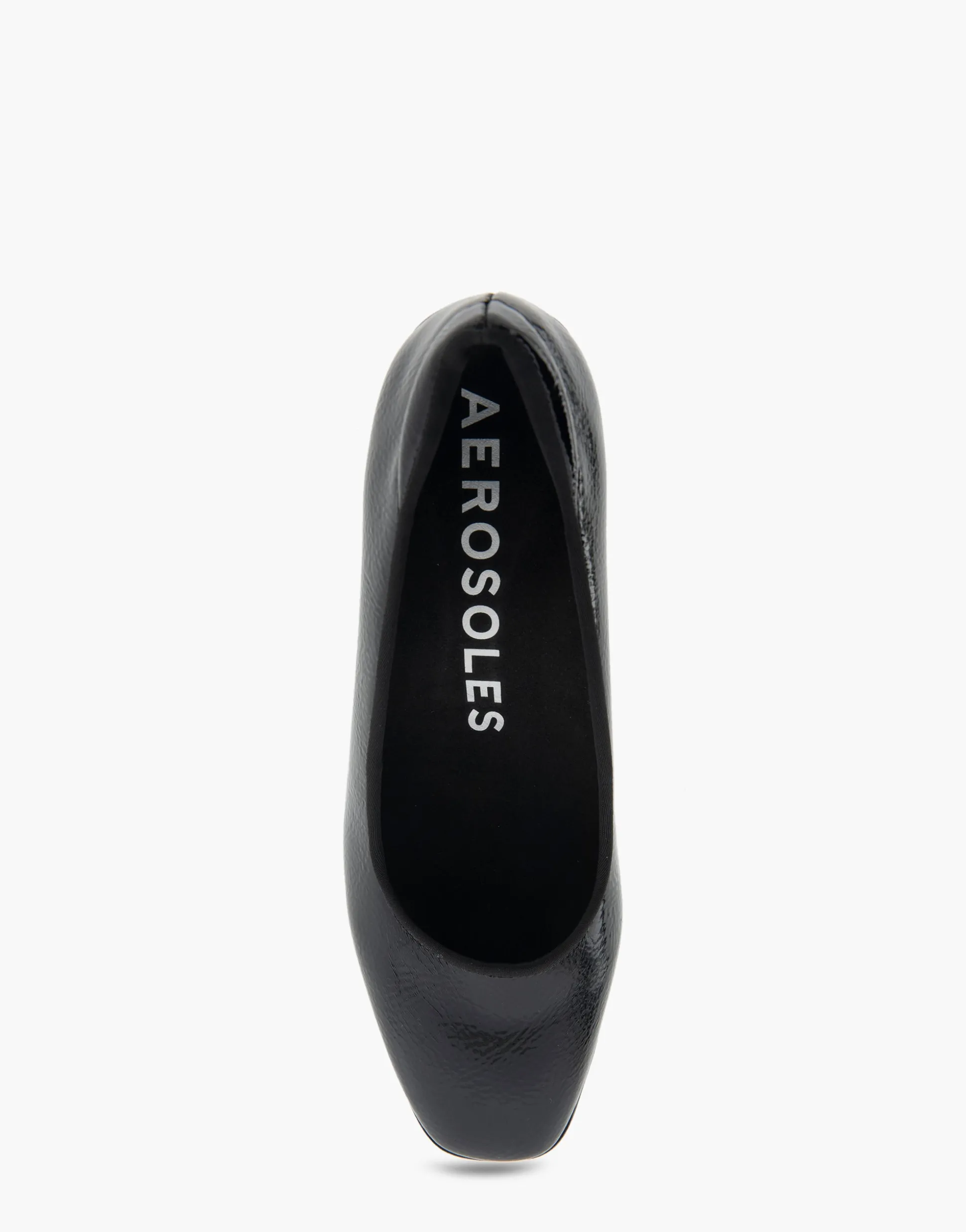 Comfortable Women's Mid Heel Pump in Black Patent Faux Leather