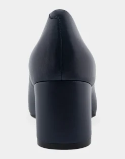 Comfortable Women's Mid Heel Pump in Navy Genuine Leather