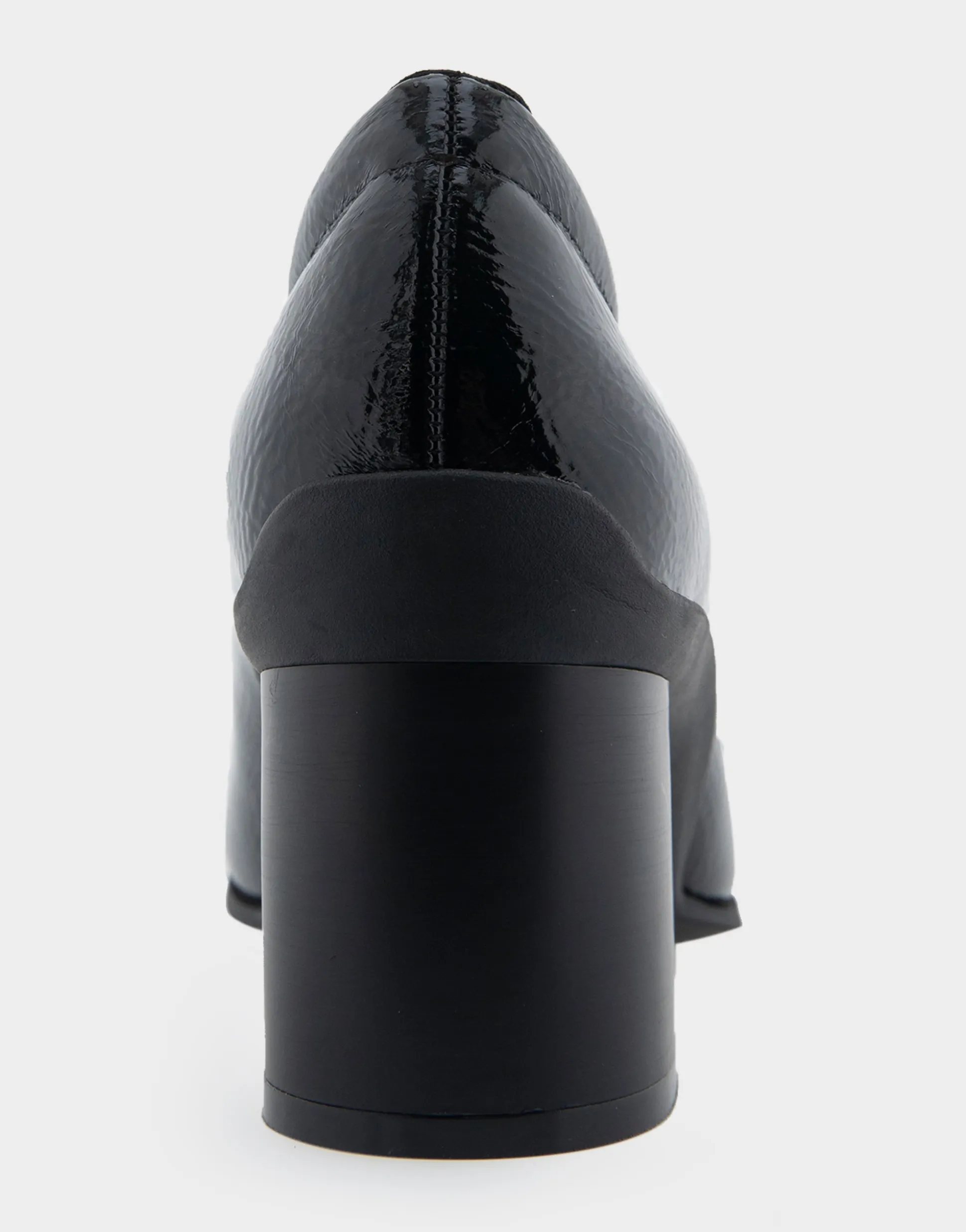 Comfortable Women's Mid Heel Pump in Black Patent Faux Leather