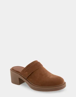 Comfortable Women's Molded Block Heel Mule in Tobacco Suede