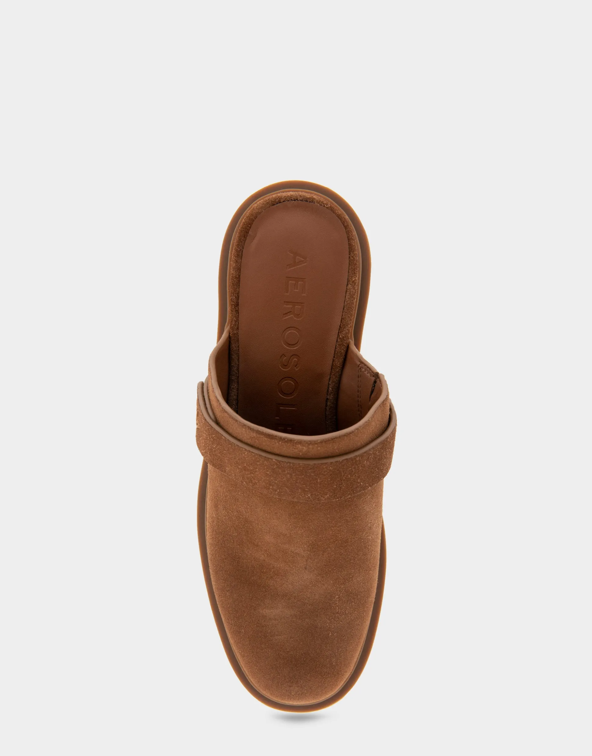 Comfortable Women's Molded Block Heel Mule in Tobacco Suede