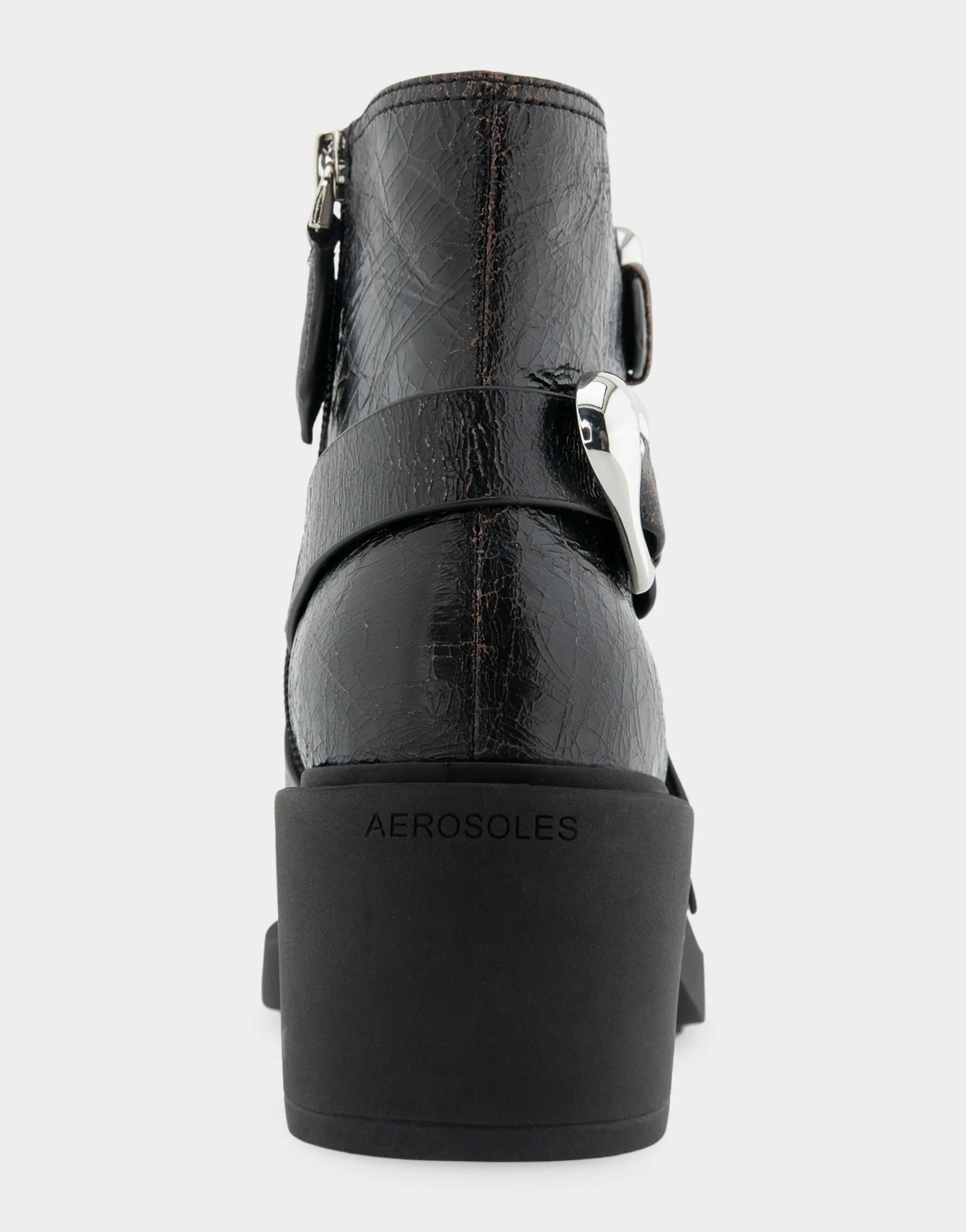 Comfortable Women's Multi Buckle Biker Bootie in Black Crackled Leather