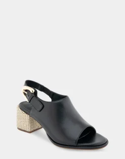 Comfortable Women's Open Toe Block Heel Shootie in Black Leather