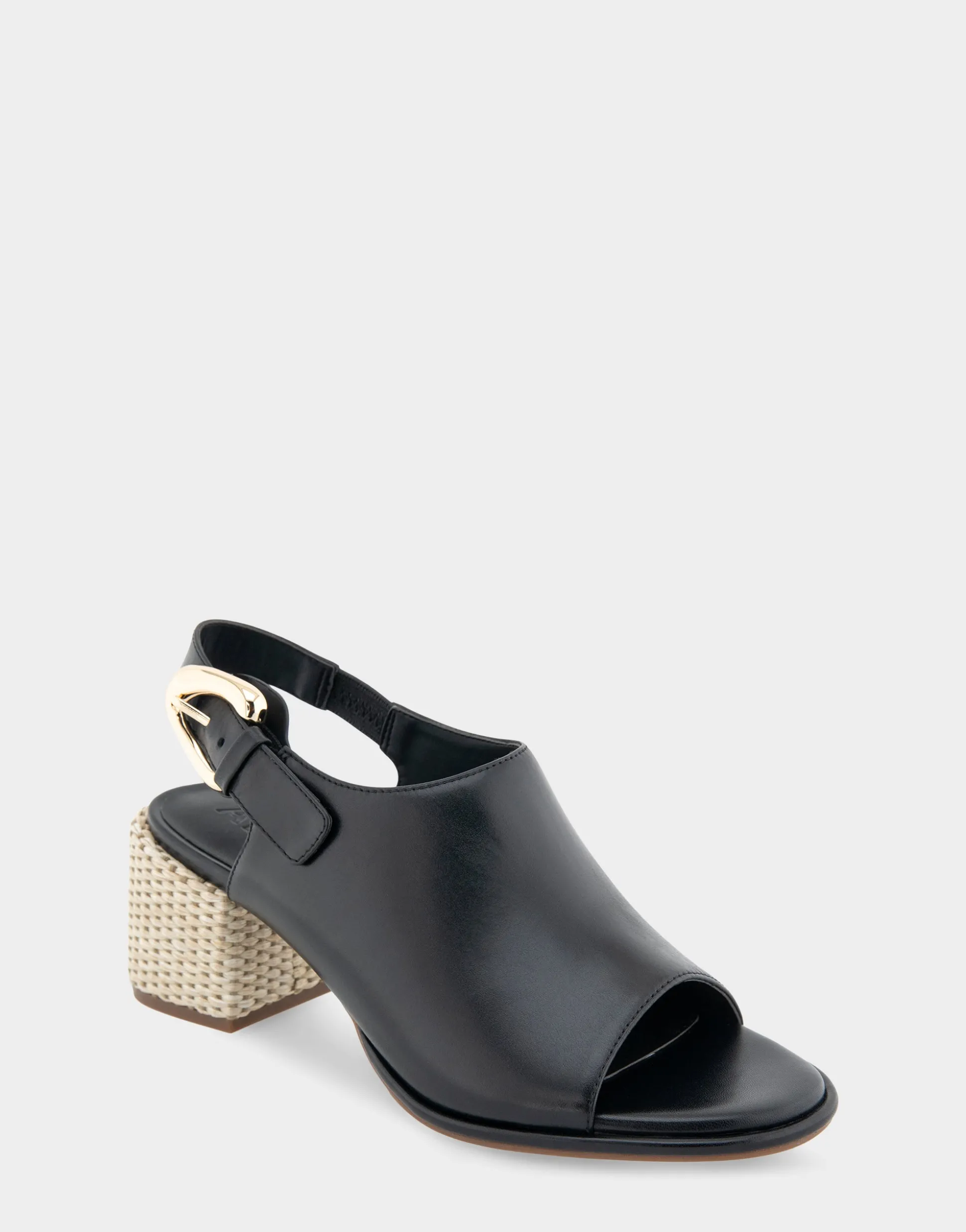 Comfortable Women's Open Toe Block Heel Shootie in Black Leather