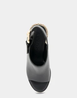 Comfortable Women's Open Toe Block Heel Shootie in Black Leather