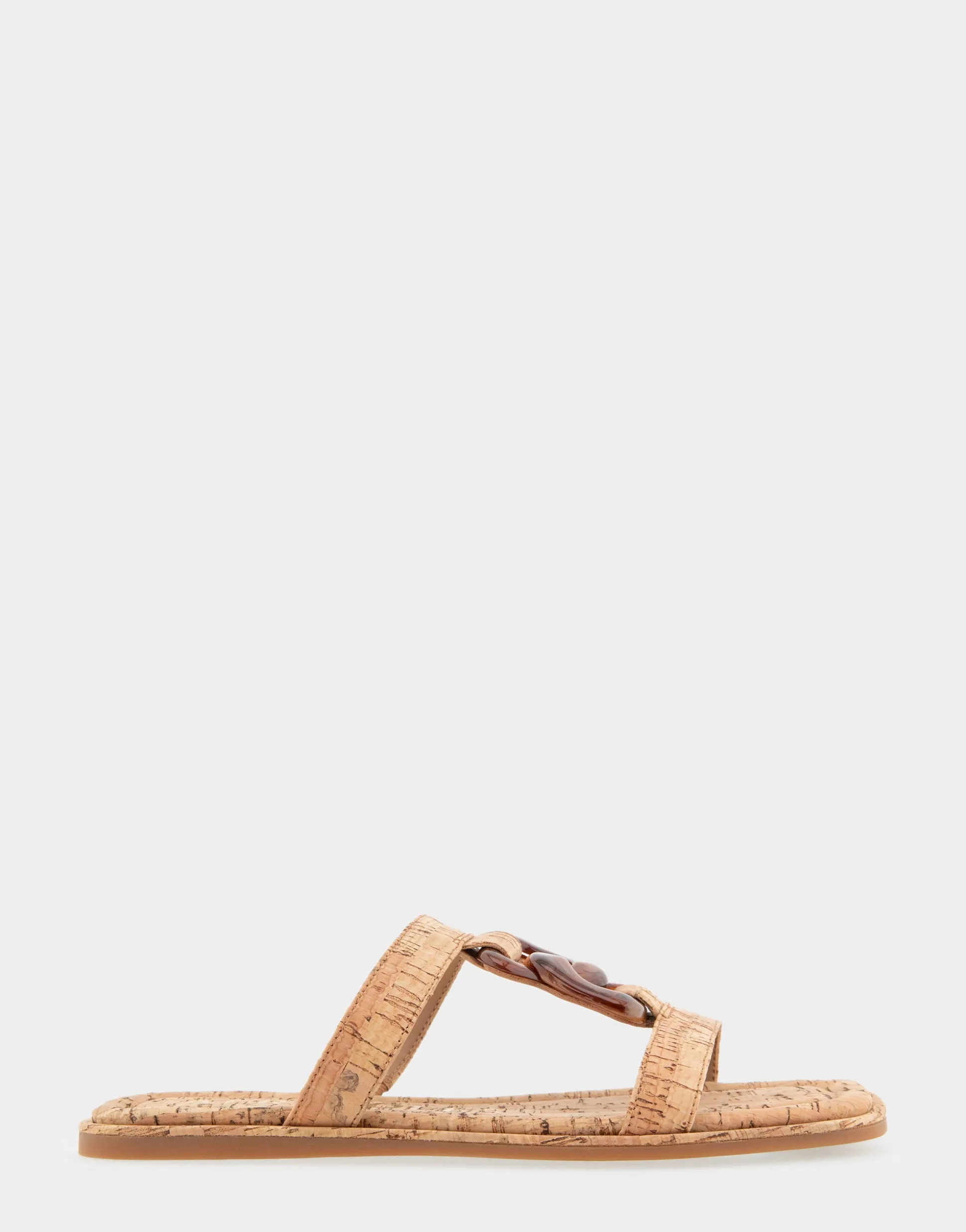 Comfortable Women's Ornamented T-strap Slide Sandal in Cork Cork