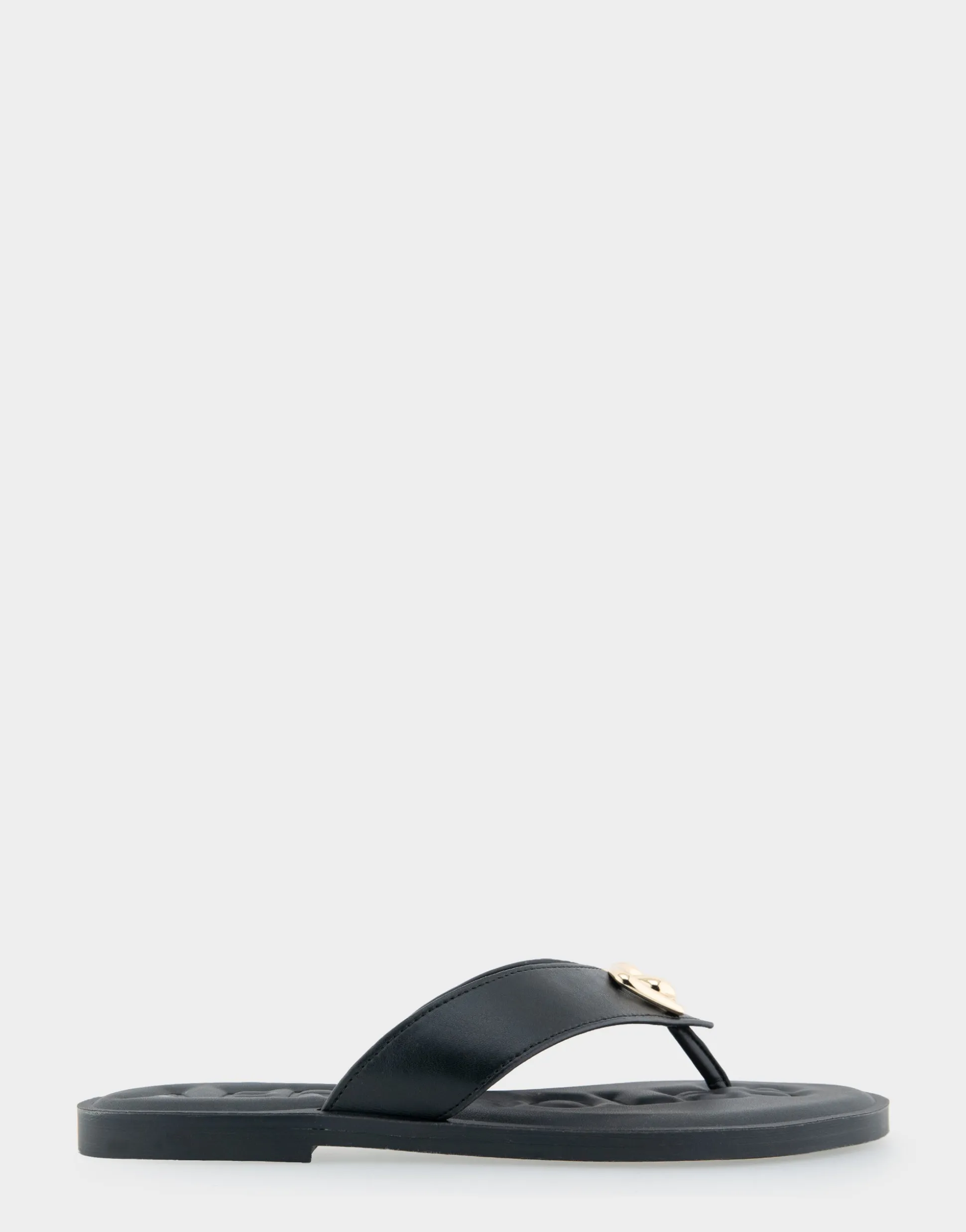 Comfortable Women's Ornamented Thong Sandal in Black Faux Leather