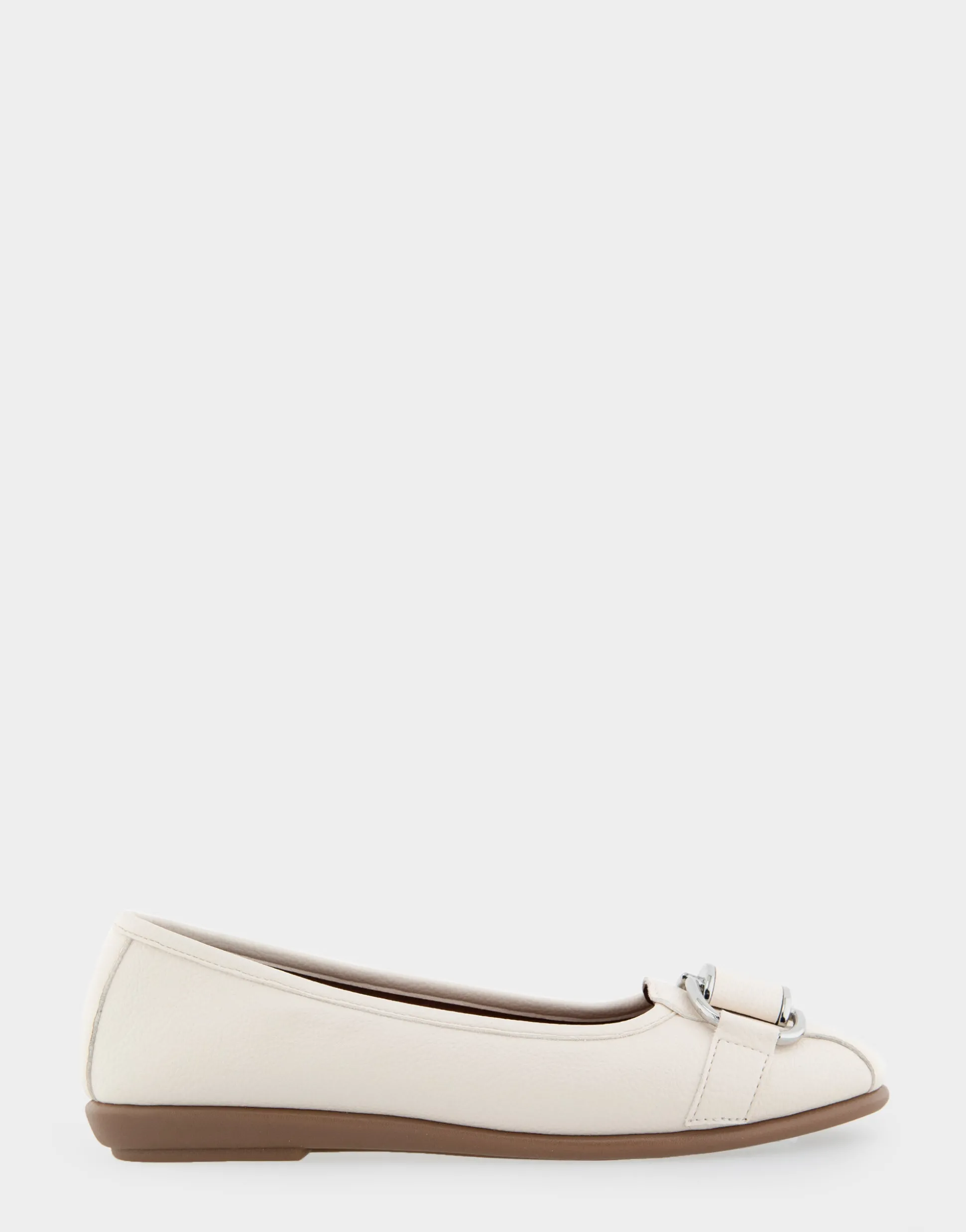 Comfortable Women's Ornamented Flat in Eggnog Faux Leather