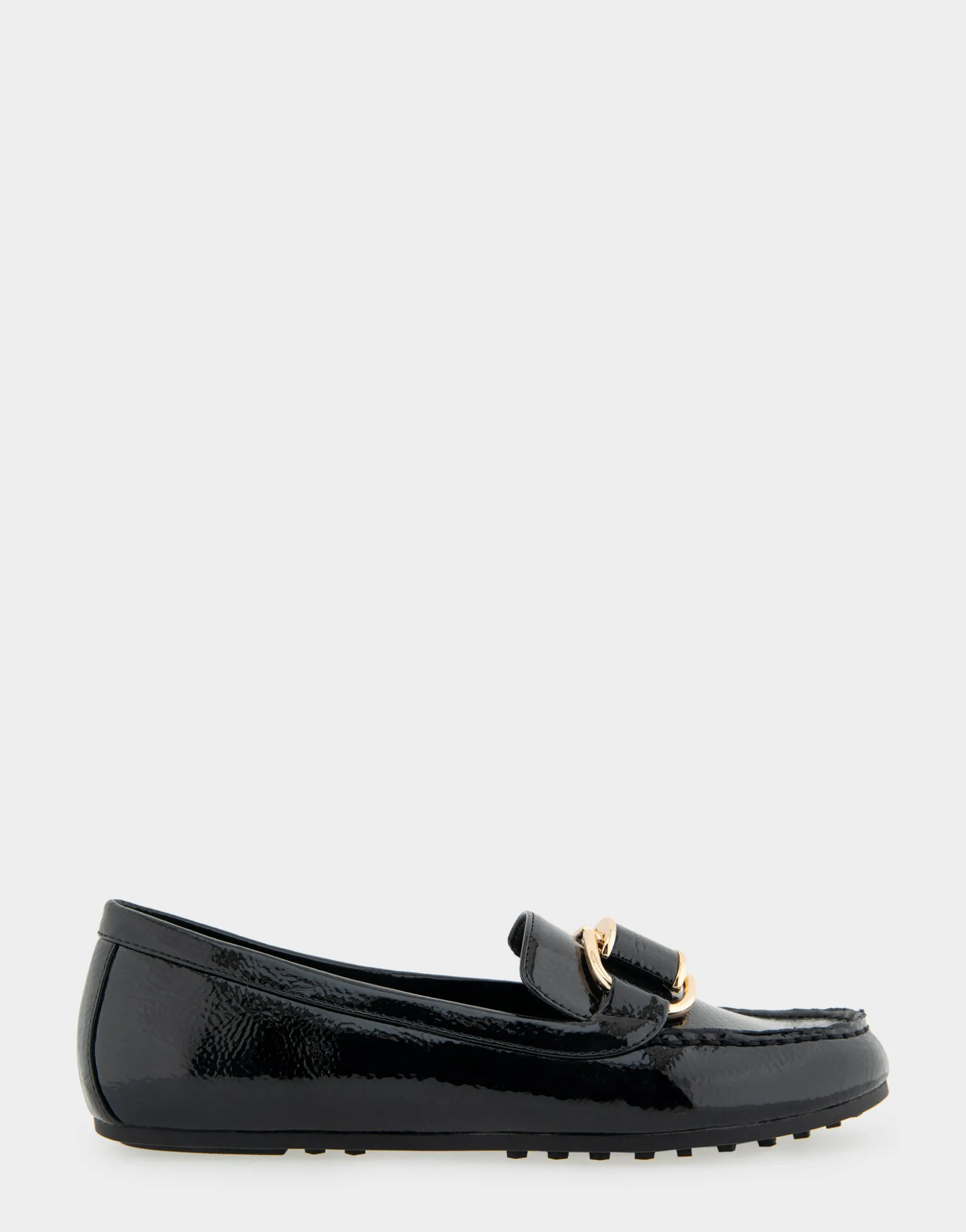 Comfortable Women's Ornamented Loafer in Black Crinkled Patent Faux Leather Patent Faux Leather