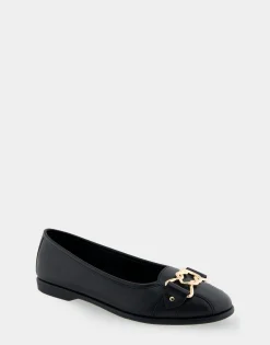 Comfortable Women's Ornamented Flat in Black Leather