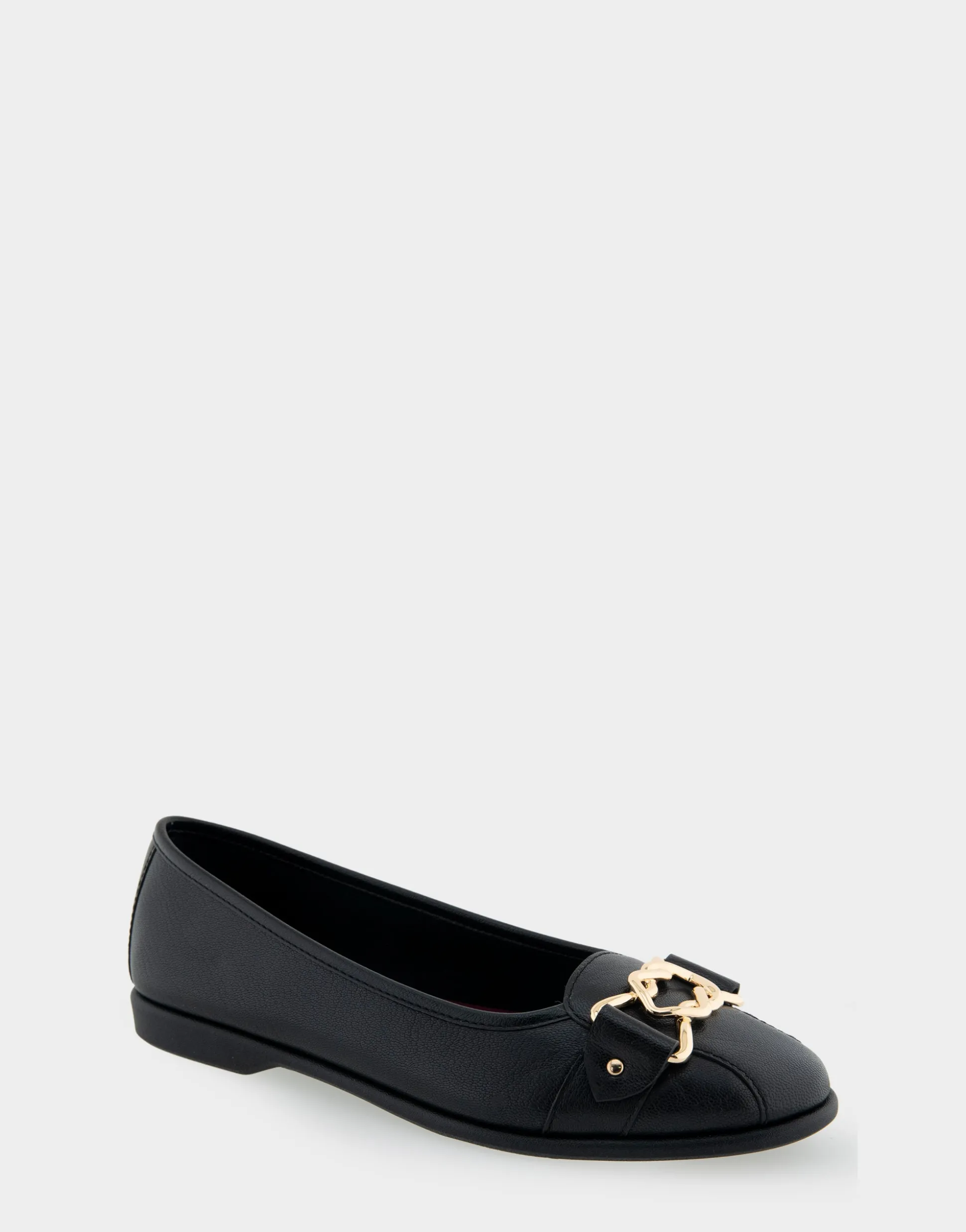 Comfortable Women's Ornamented Flat in Black Leather