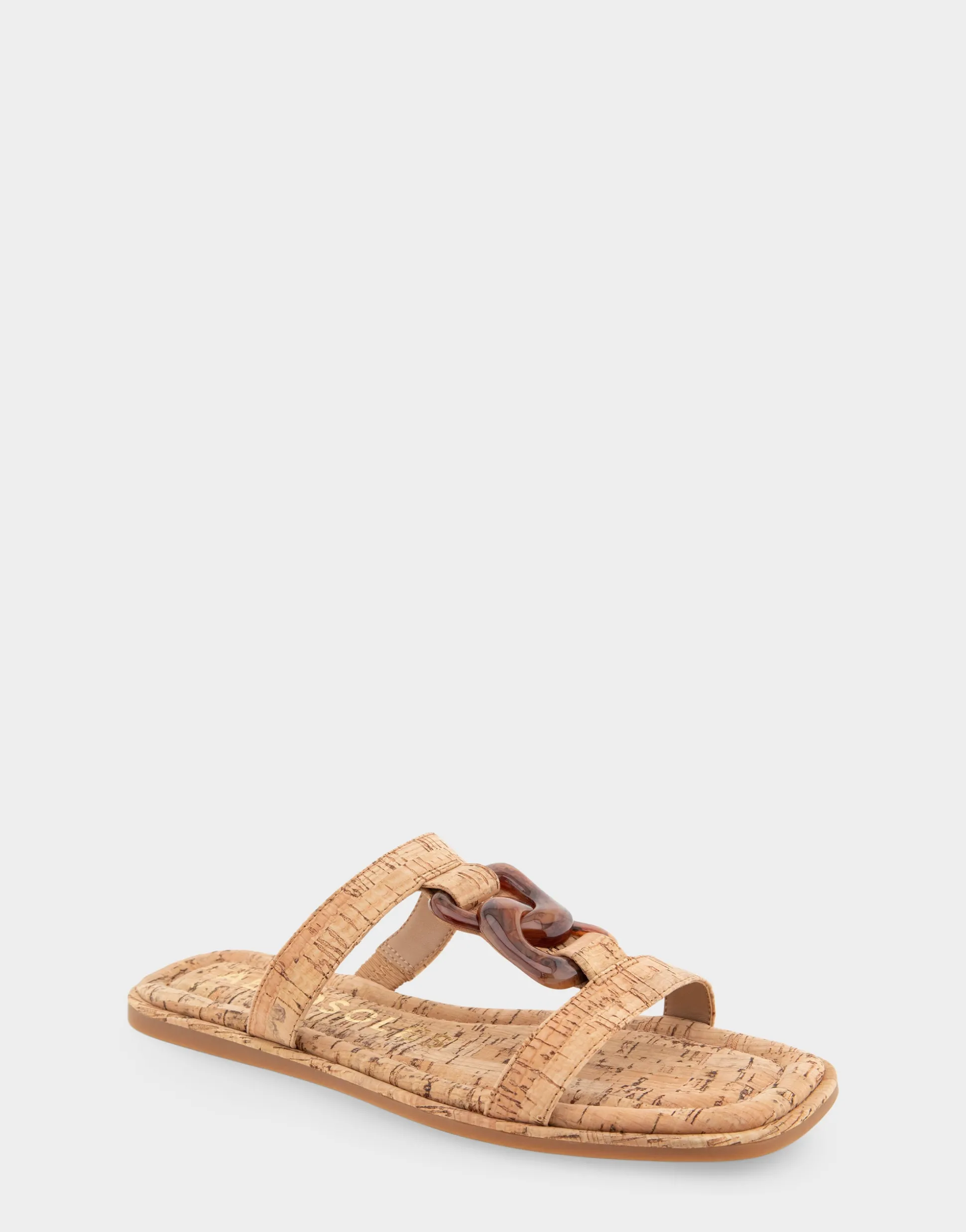 Comfortable Women's Ornamented T-strap Slide Sandal in Cork Cork