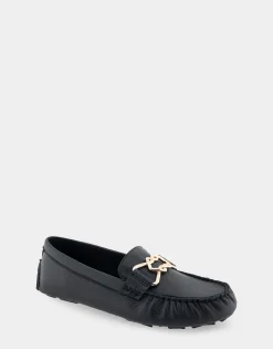 Comfortable Women's Ornamented Driver in Black Leather