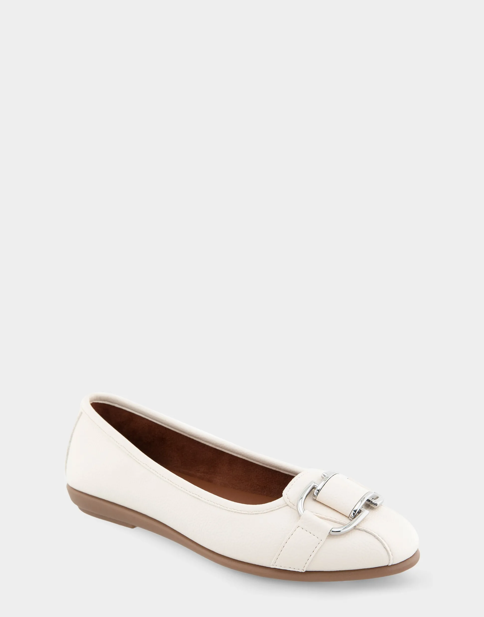 Comfortable Women's Ornamented Flat in Eggnog Faux Leather
