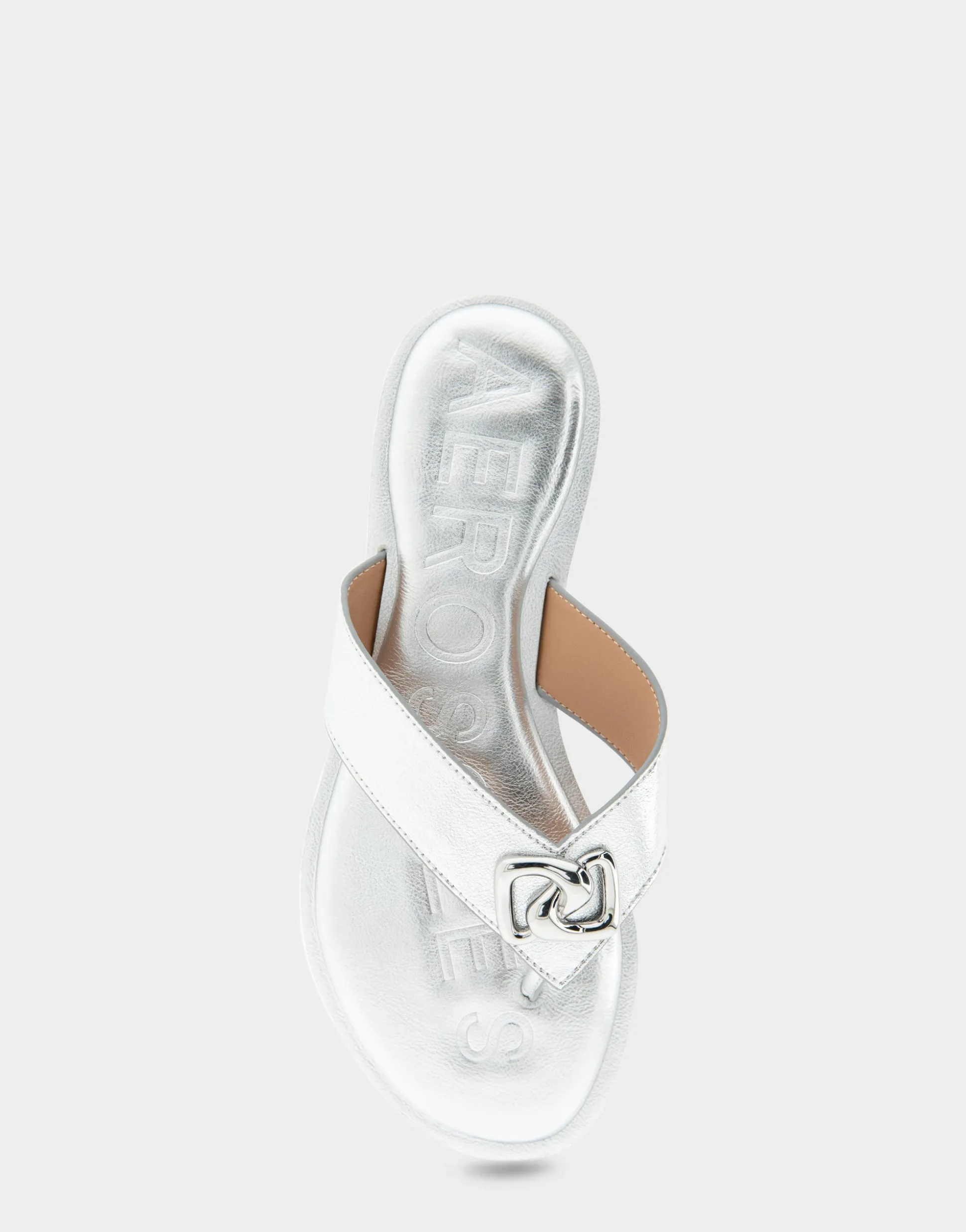 Comfortable Women's Ornamented Thong Sandal in Silver Faux Leather