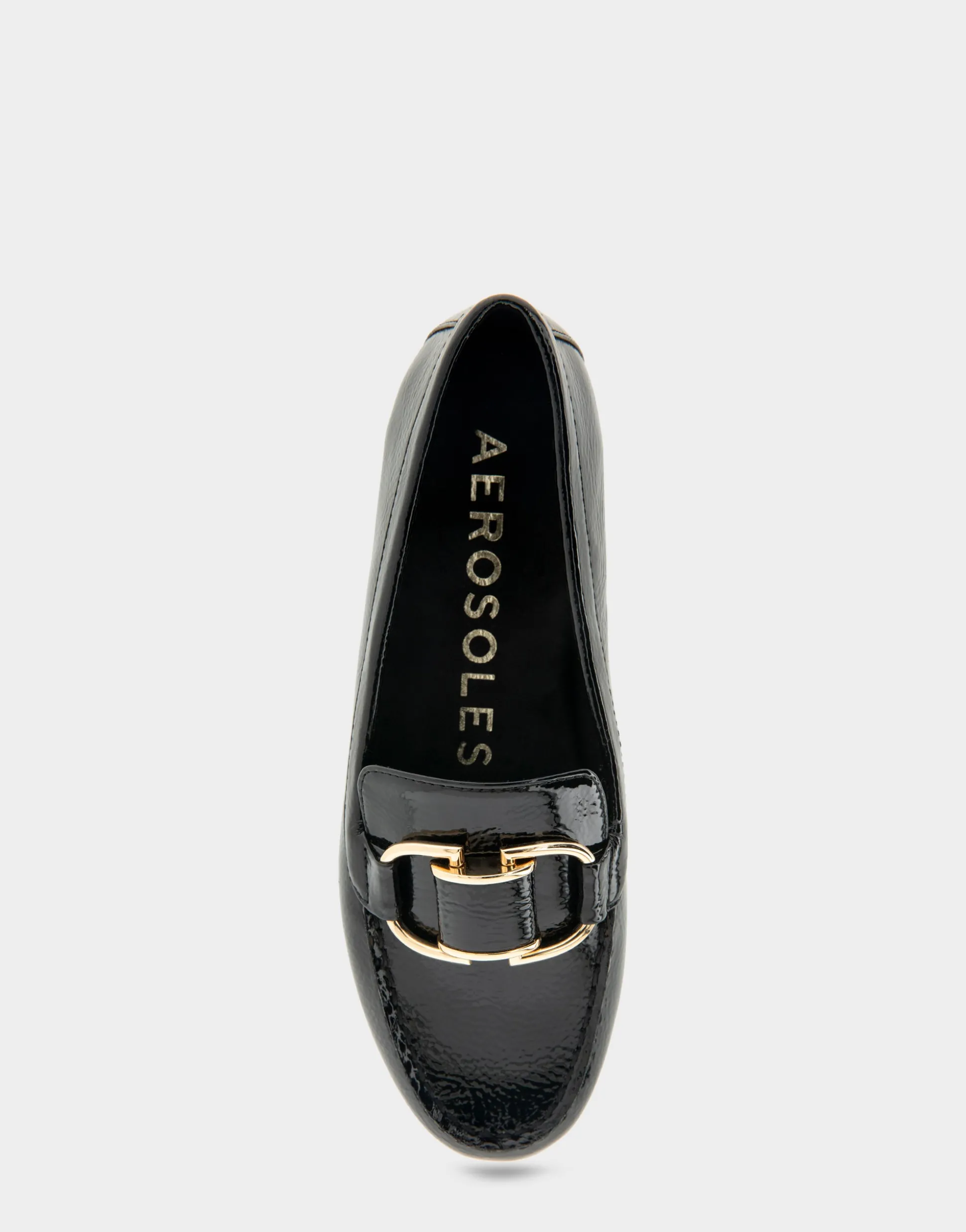 Comfortable Women's Ornamented Loafer in Black Crinkled Patent Faux Leather Patent Faux Leather